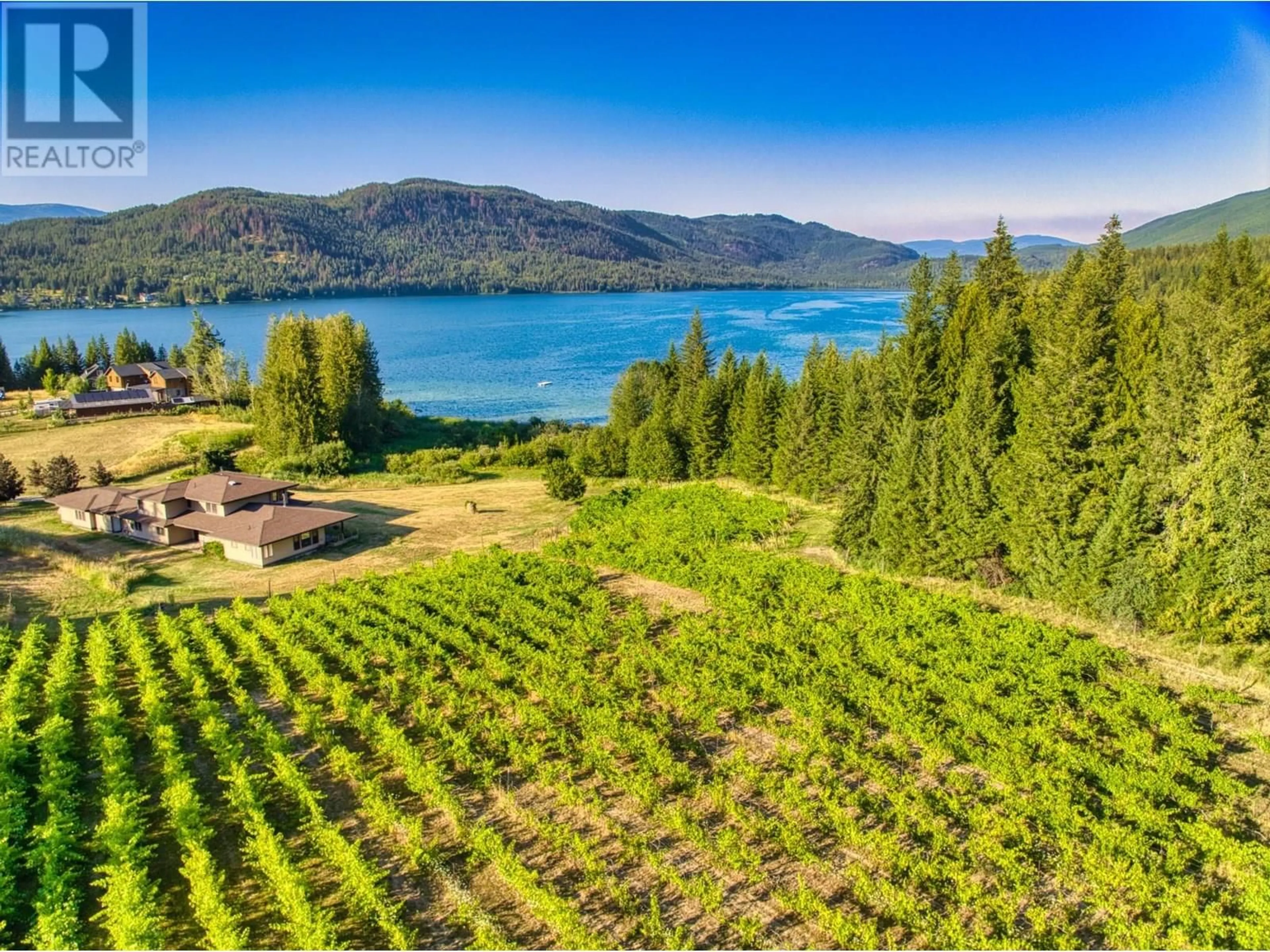 A pic from outside/outdoor area/front of a property/back of a property/a pic from drone, water/lake/river/ocean view for 3832 PAKKA ROAD, White Lake British Columbia V0E2W1