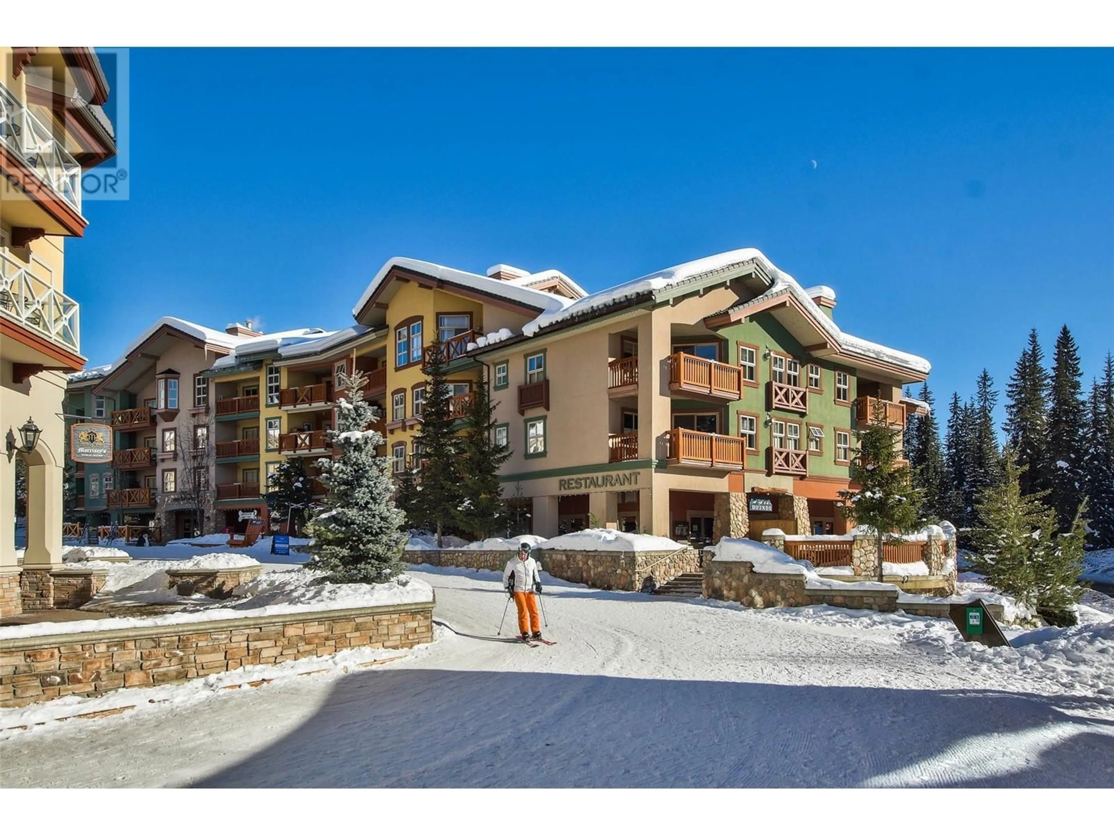 A pic from outside/outdoor area/front of a property/back of a property/a pic from drone, mountain view for 218 - 3190 CREEKSIDE WAY, Sun Peaks British Columbia V0E5N0