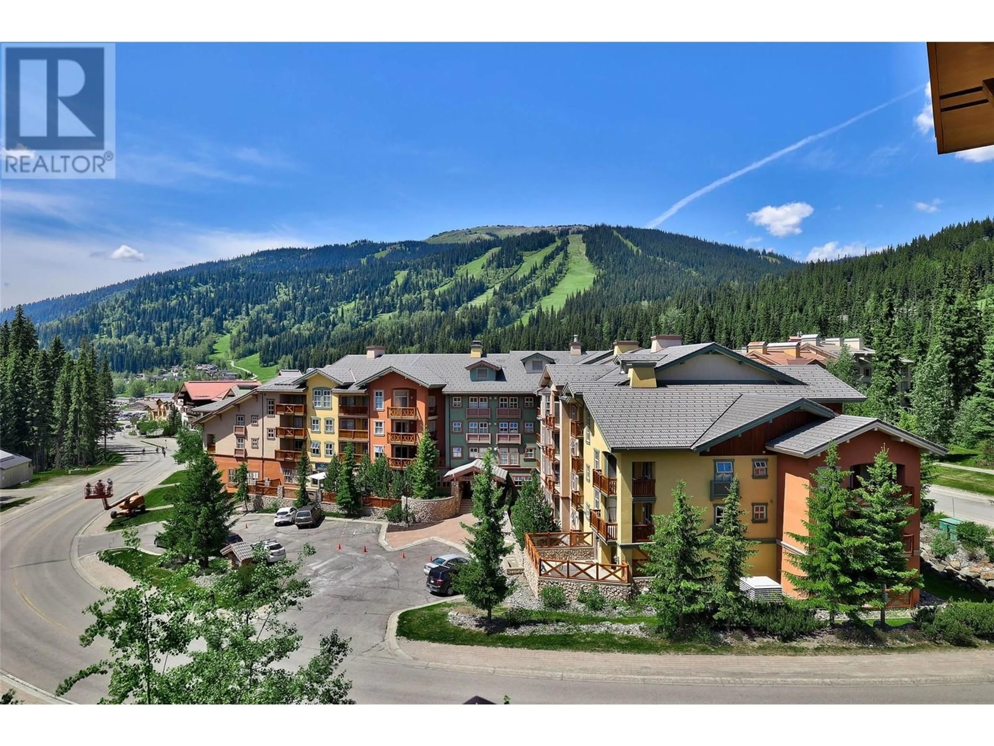 A pic from outside/outdoor area/front of a property/back of a property/a pic from drone, mountain view for 218 - 3190 CREEKSIDE WAY, Sun Peaks British Columbia V0E5N0