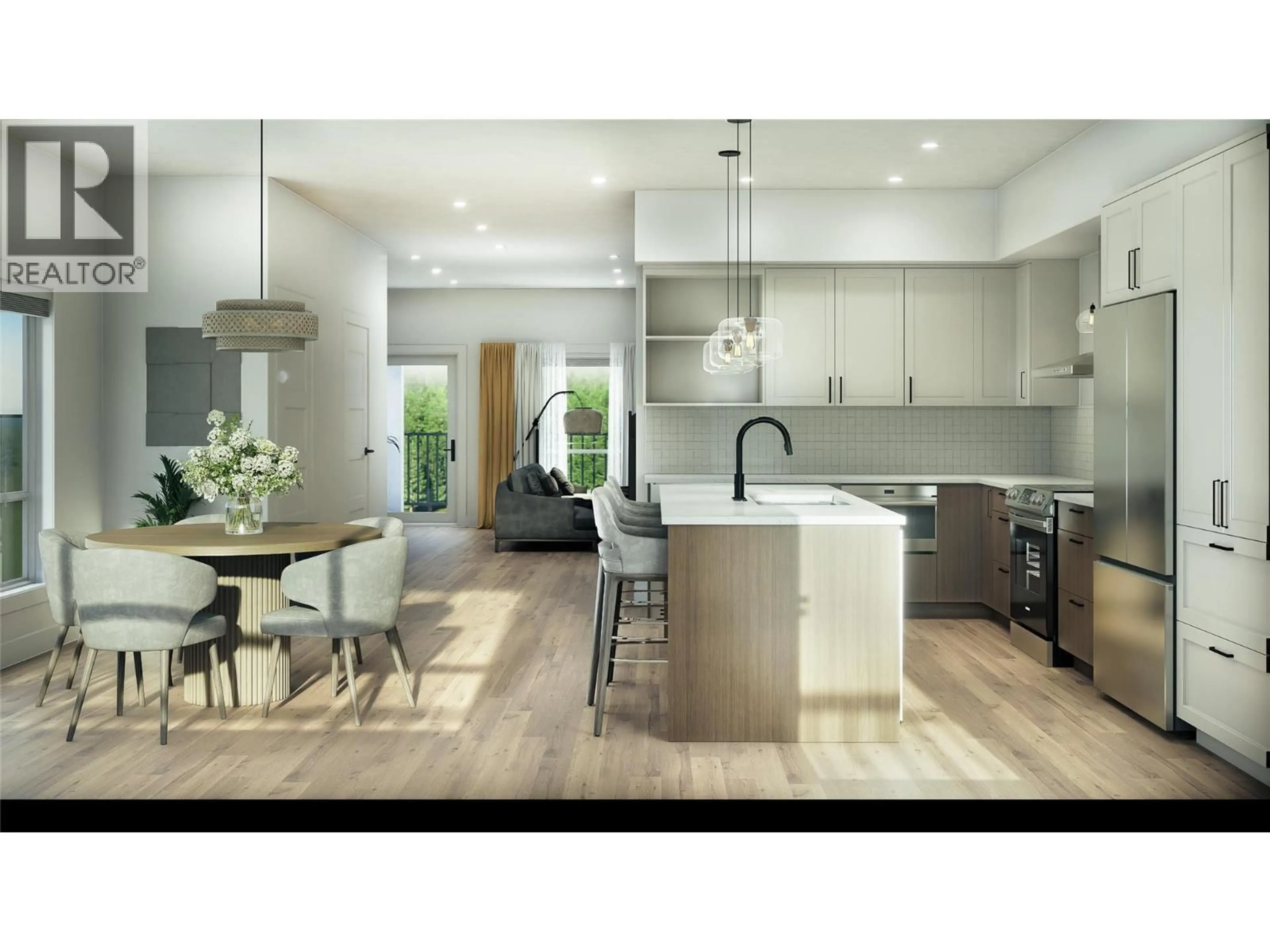Open concept kitchen, wood/laminate floor for 404 - 800 RIVERSIDE WAY, Fernie British Columbia V0B1M7