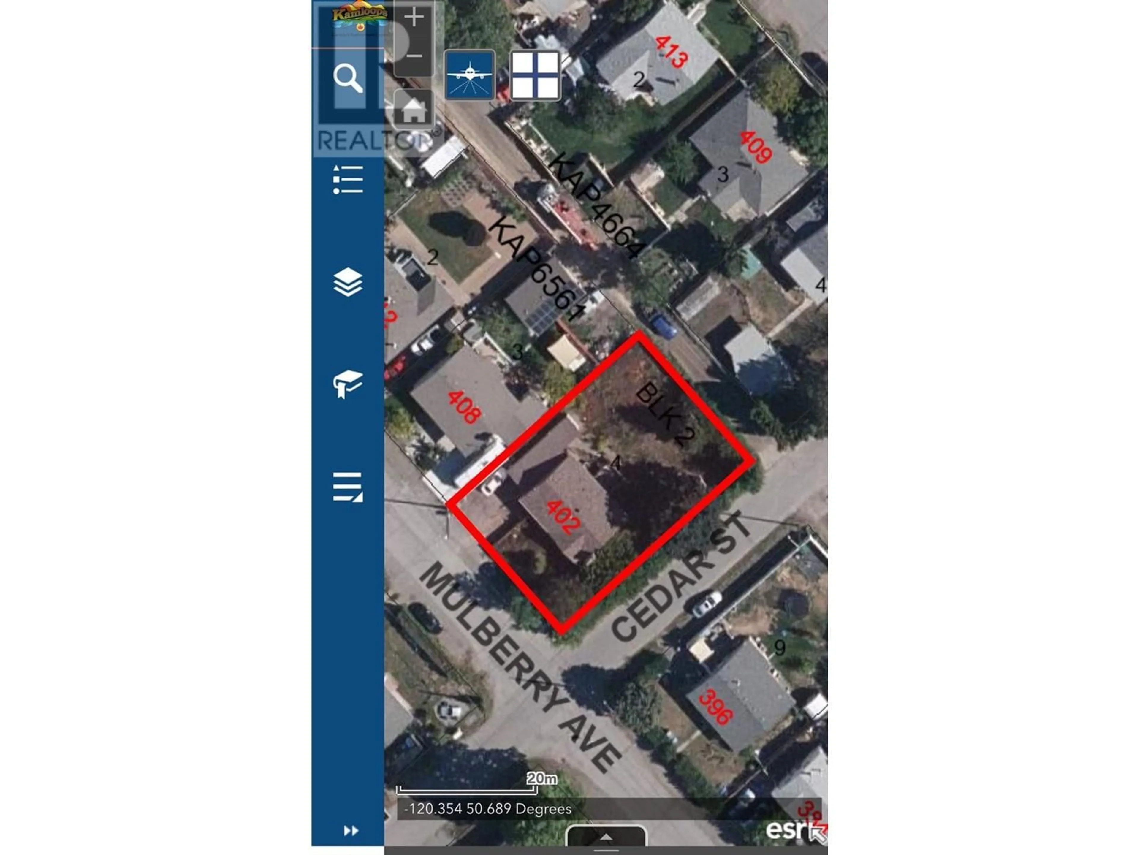 A pic from outside/outdoor area/front of a property/back of a property/a pic from drone, street for 402 MULBERRY AVENUE, Kamloops British Columbia V2B2R2