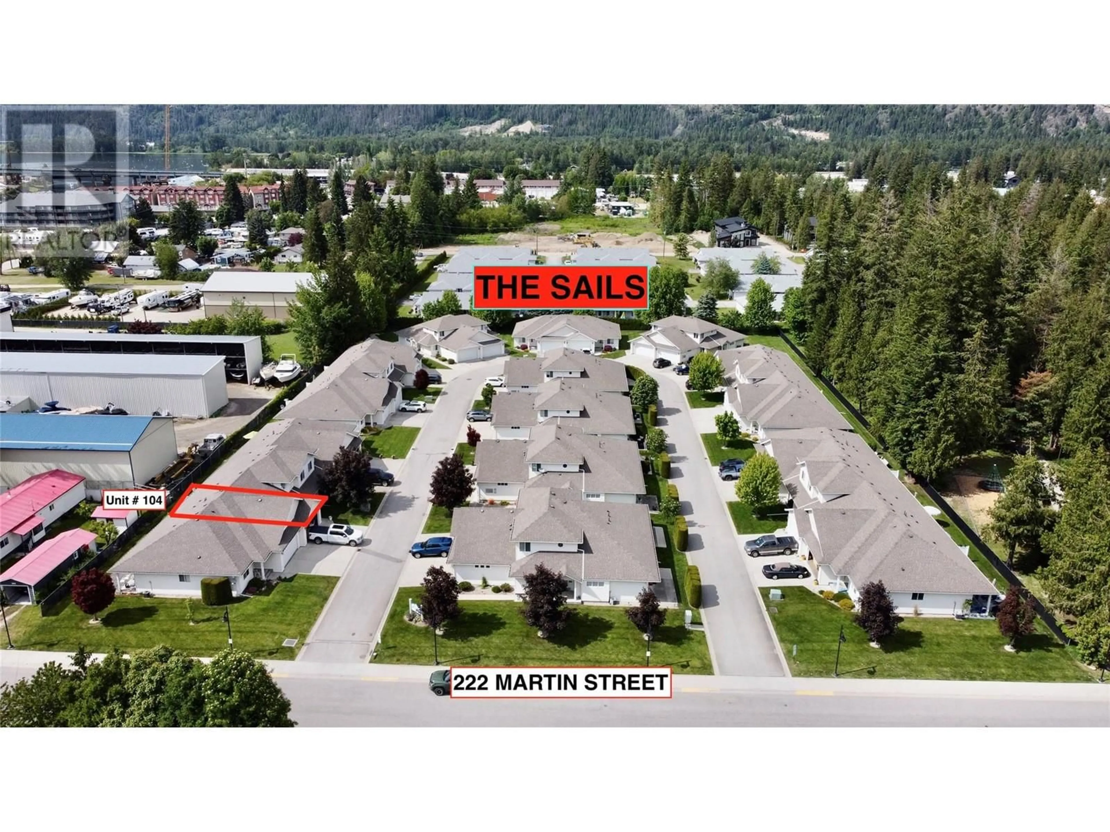 A pic from outside/outdoor area/front of a property/back of a property/a pic from drone, street for 104 - 222 MARTIN STREET, Sicamous British Columbia V0E2V0
