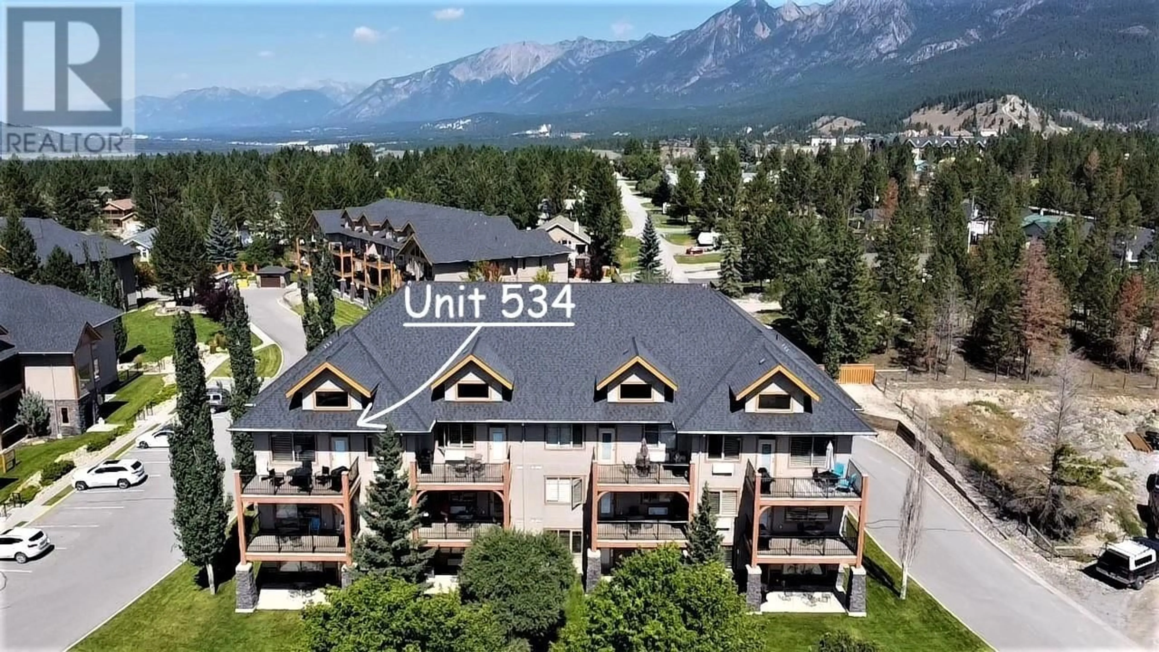 A pic from outside/outdoor area/front of a property/back of a property/a pic from drone, mountain view for 534 C - 500 BIGHORN BOULEVARD, Radium Hot Springs British Columbia V0A1M0