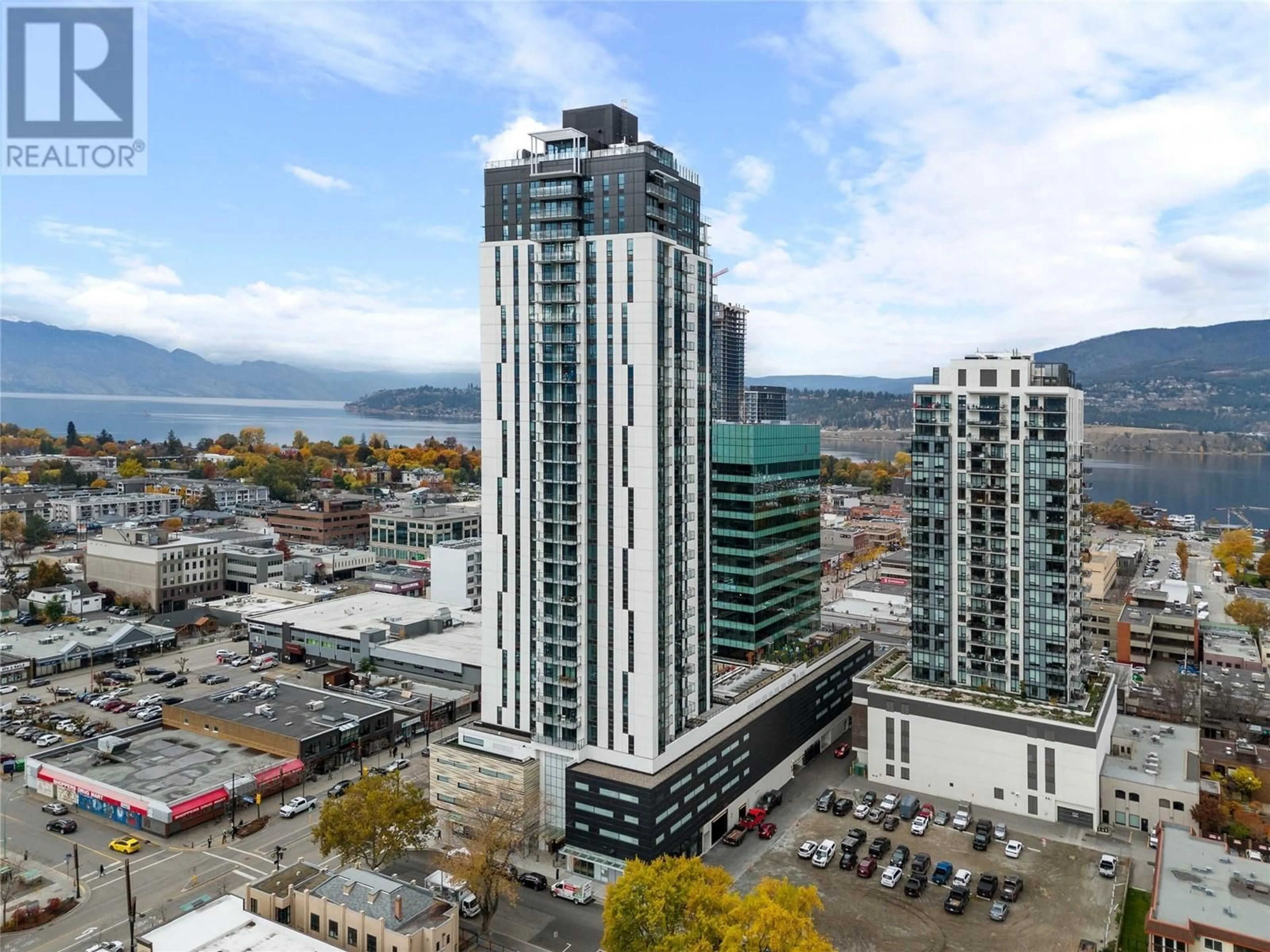 A pic from outside/outdoor area/front of a property/back of a property/a pic from drone, city buildings view from balcony for 3306 - 1488 BERTRAM STREET, Kelowna British Columbia V1Y0M6