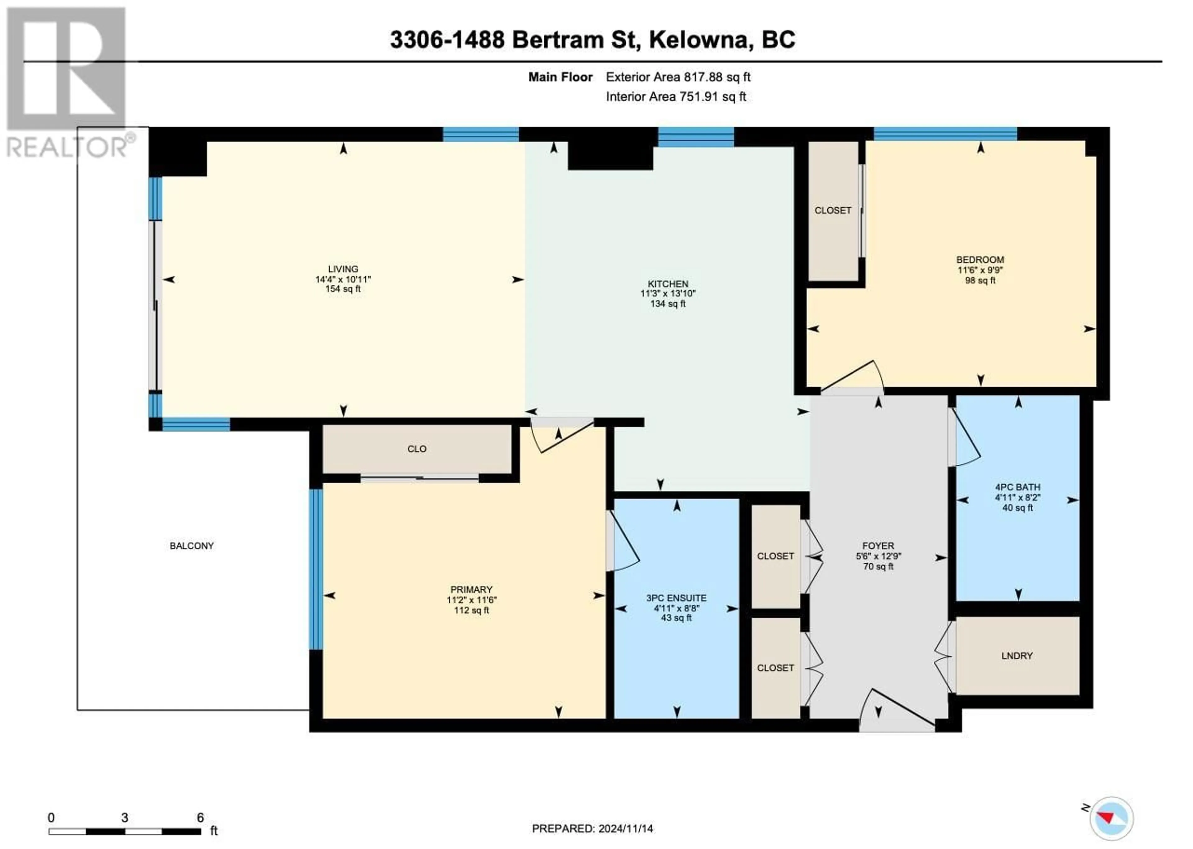 Floor plan for 3306 - 1488 BERTRAM STREET, Kelowna British Columbia V1Y0M6