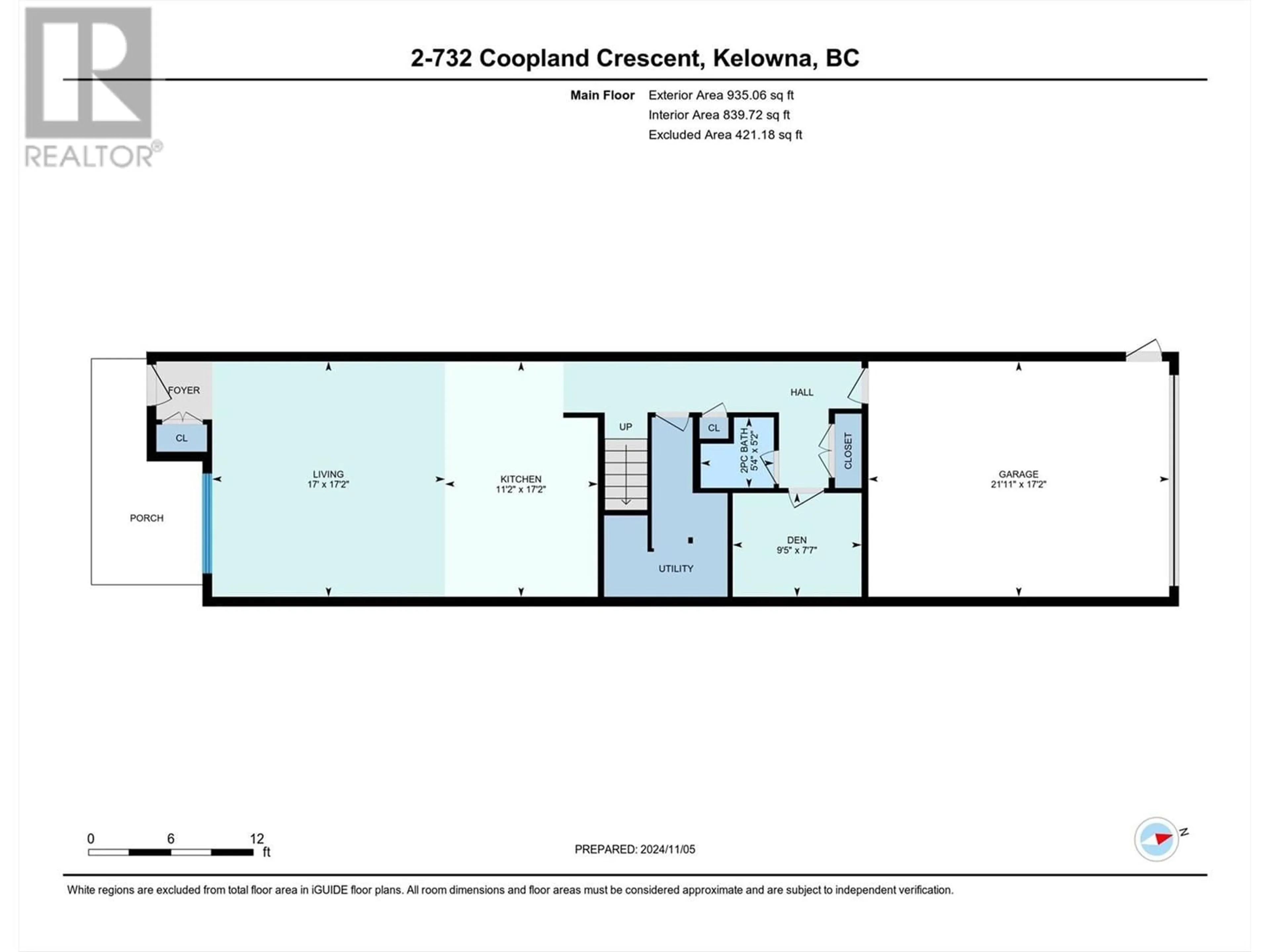 Floor plan for 1 - 732 COOPLAND CRESCENT, Kelowna British Columbia V1Y2V1