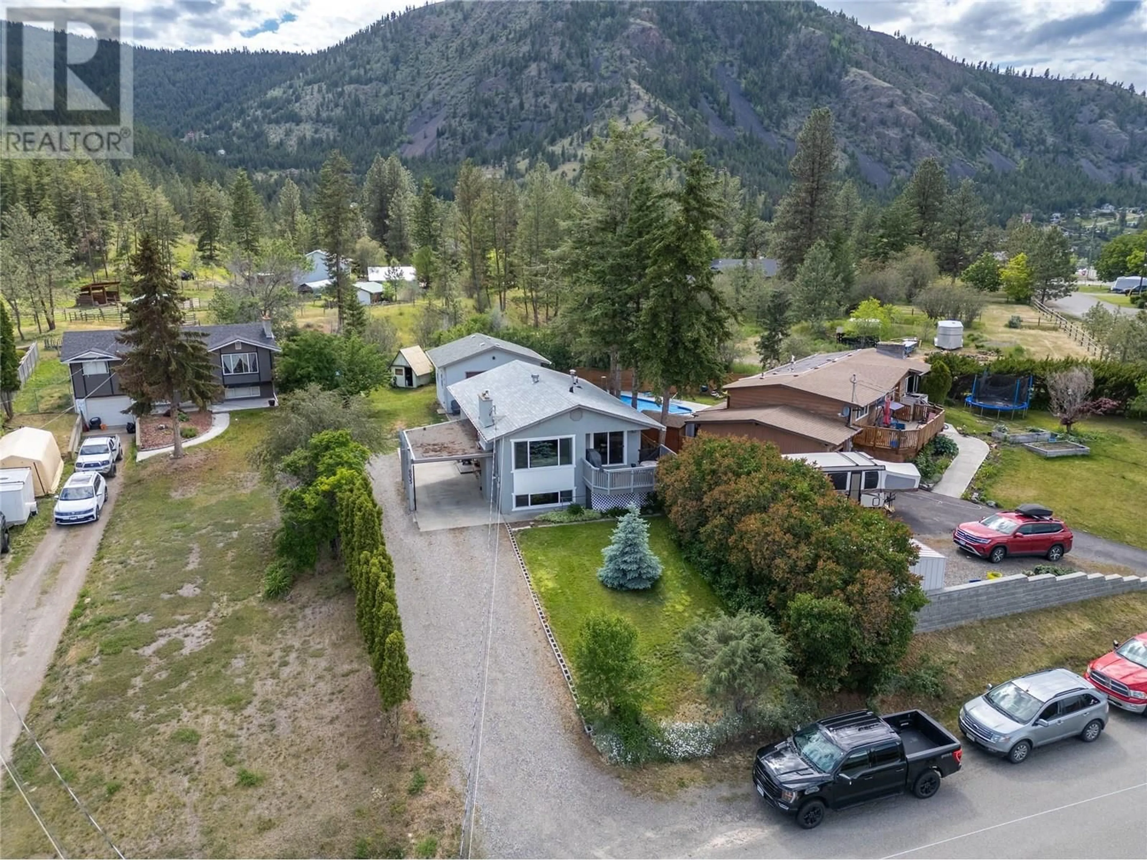 A pic from outside/outdoor area/front of a property/back of a property/a pic from drone, mountain view for 6033 PRINGLE ROAD, Kamloops British Columbia V2C5V4