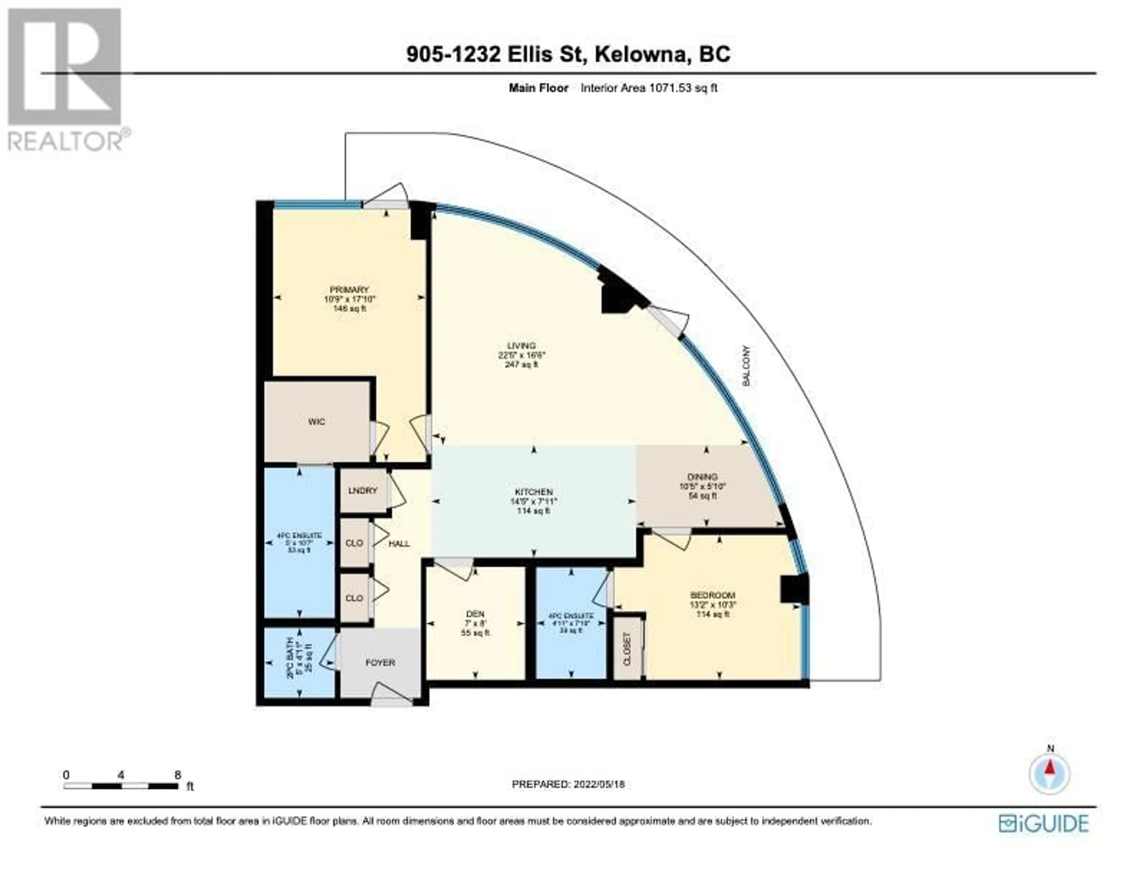Floor plan for 905 - 1232 ELLIS STREET, Kelowna British Columbia V1Y1Z4