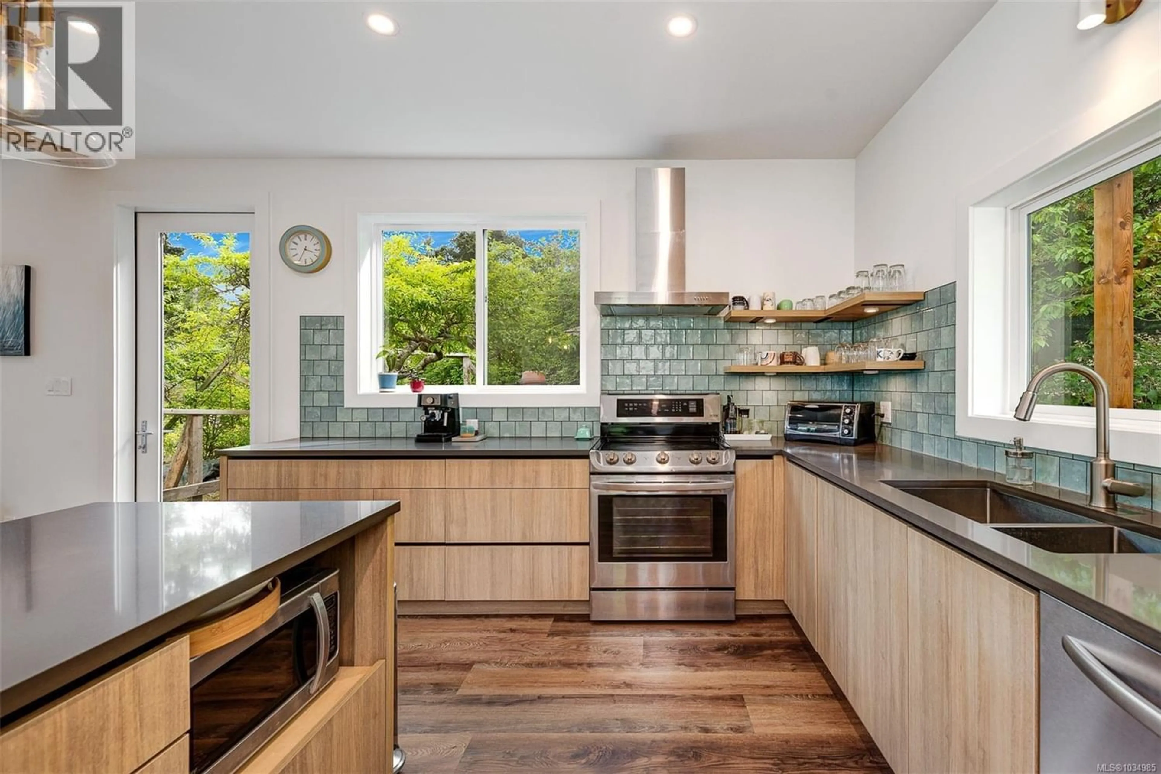 Contemporary kitchen, ceramic/tile floor for 841 BURRILL ROAD, Galiano Island British Columbia V0N1P0