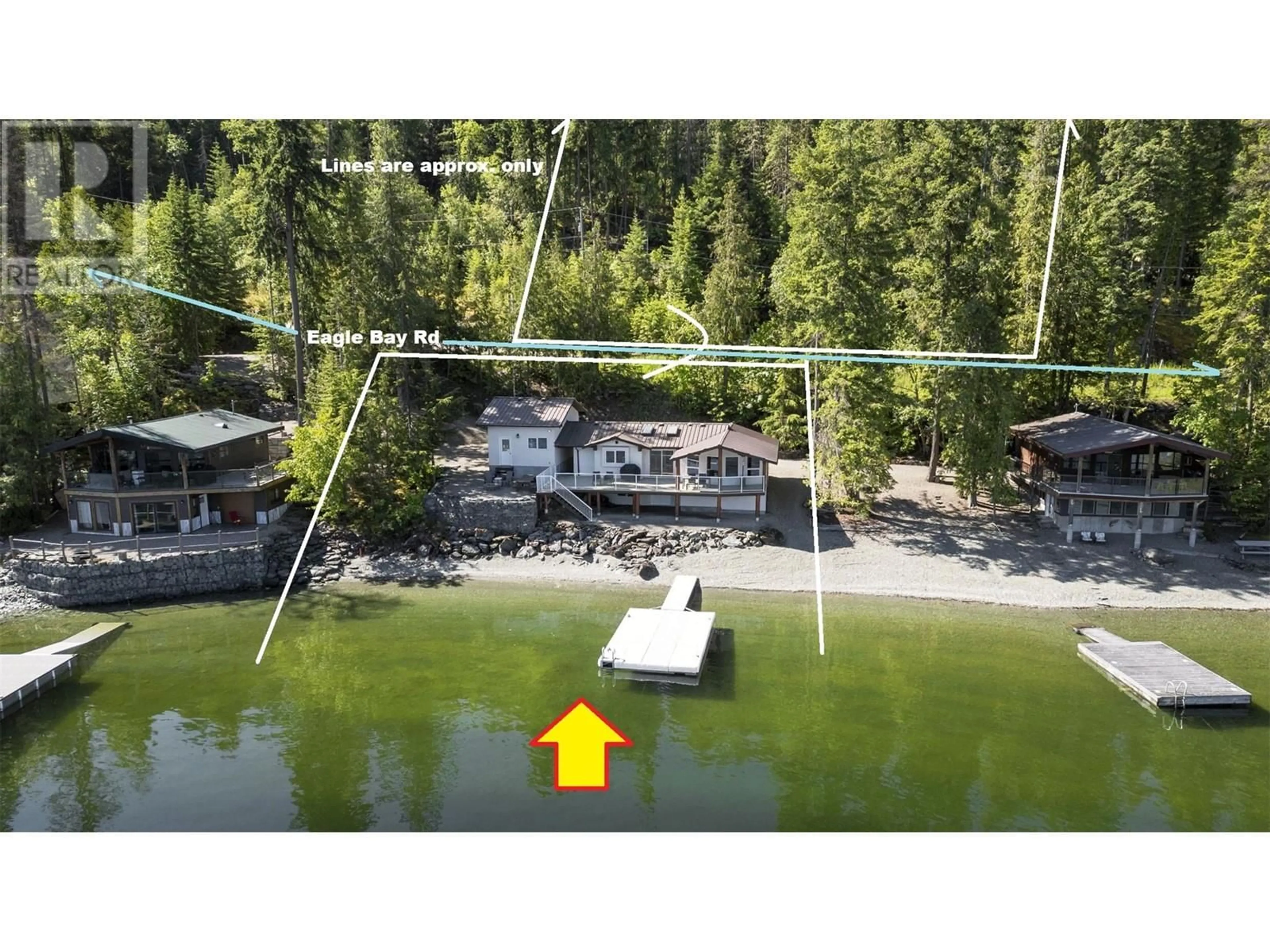 A pic from outside/outdoor area/front of a property/back of a property/a pic from drone, water/lake/river/ocean view for 5675 EAGLE BAY ROAD, Eagle Bay British Columbia V0E1T0