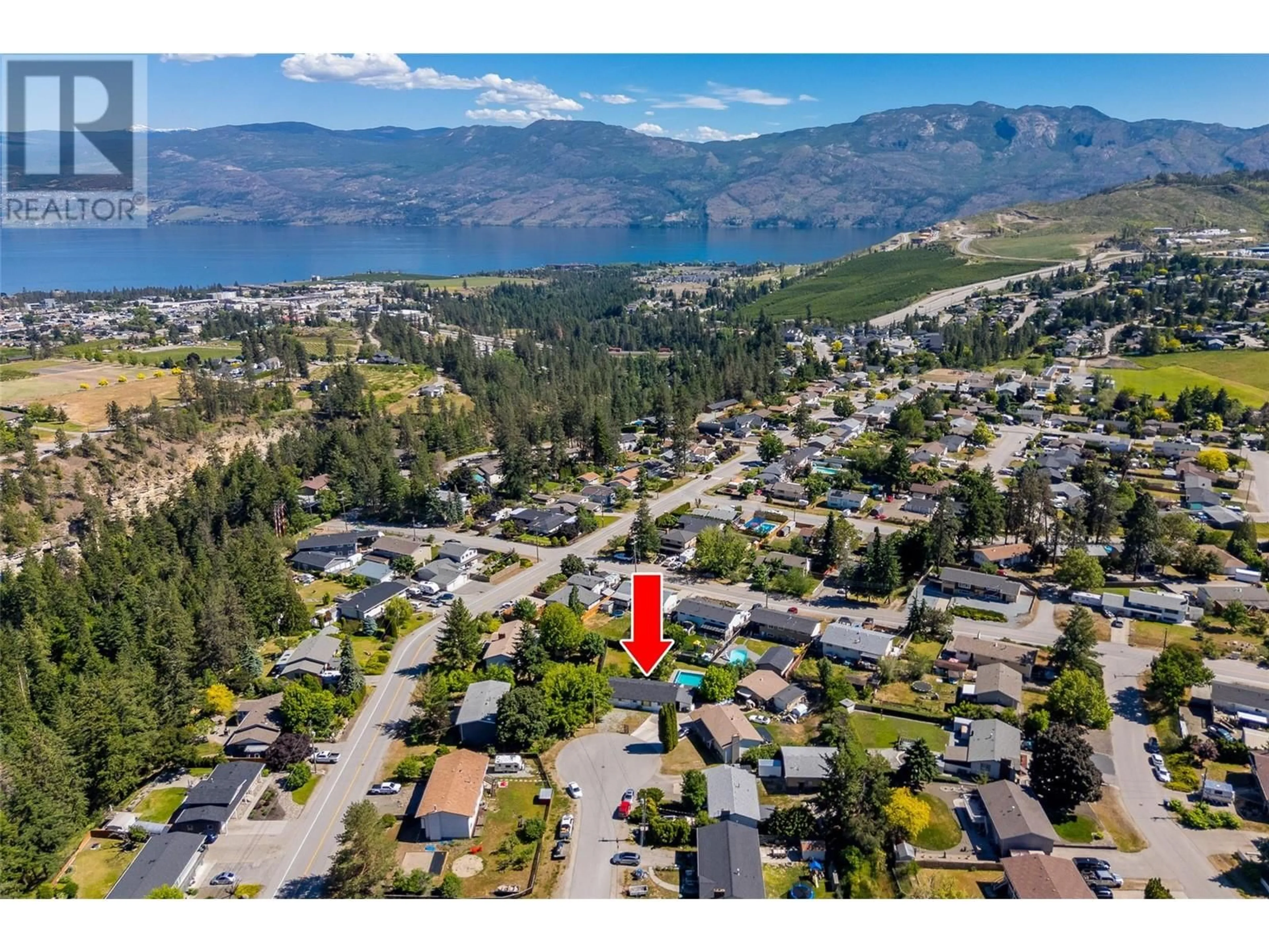 A pic from outside/outdoor area/front of a property/back of a property/a pic from drone, water/lake/river/ocean view for 3592 BARNEY ROAD, West Kelowna British Columbia V4T1J2