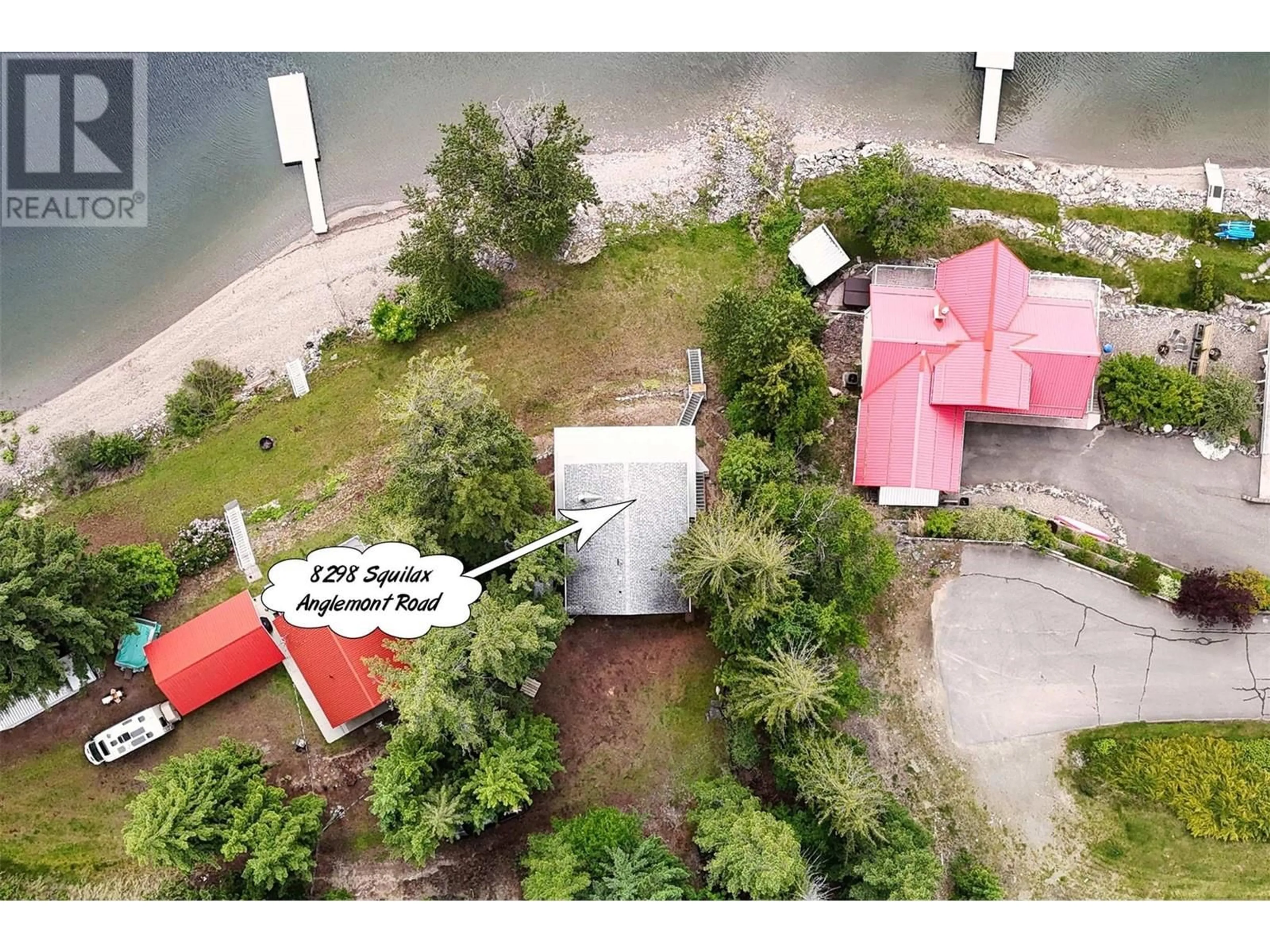 A pic from outside/outdoor area/front of a property/back of a property/a pic from drone, water/lake/river/ocean view for 8298 SQUILAX ANGLEMONT ROAD, Anglemont British Columbia V0E1M8