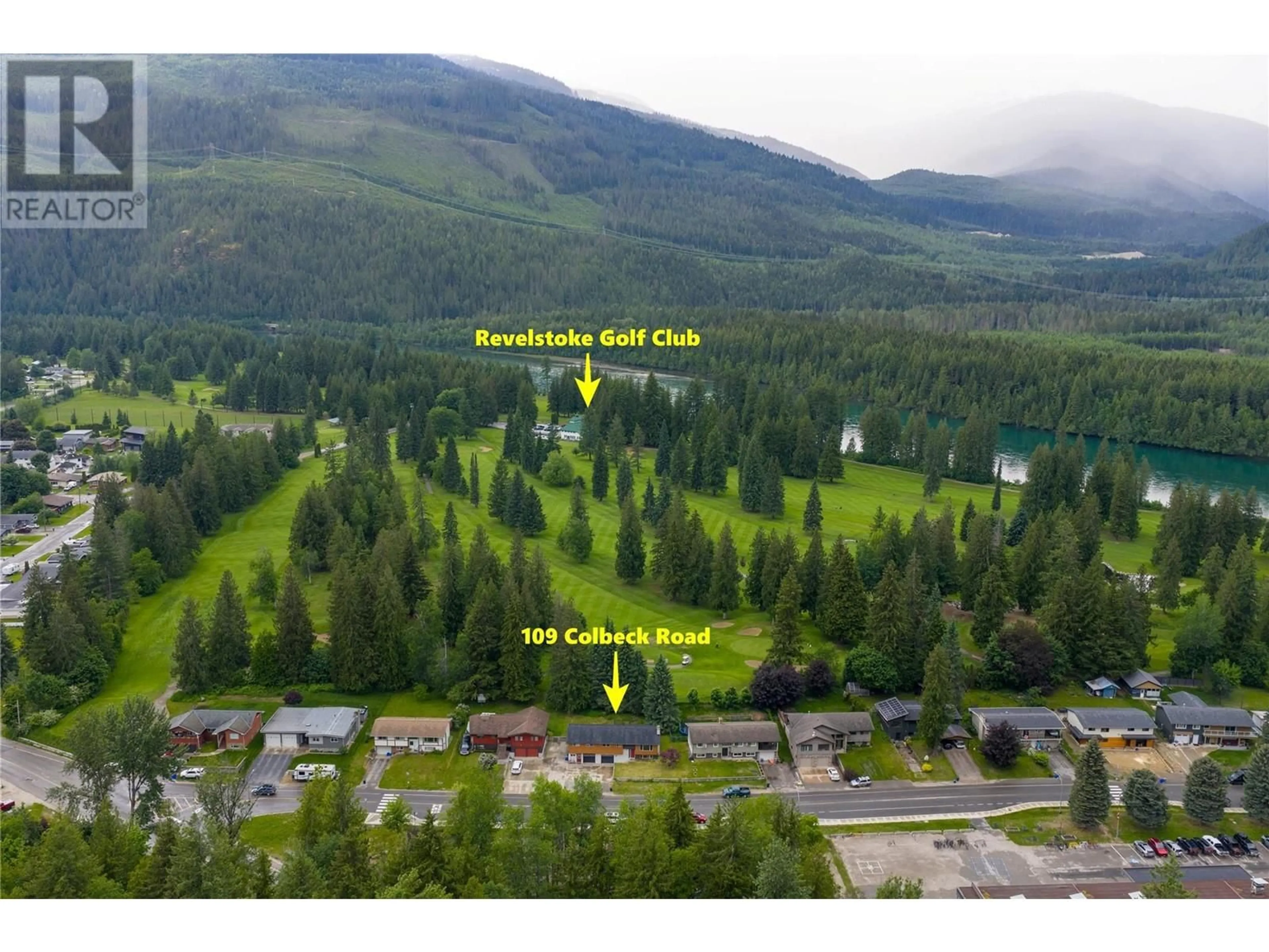 A pic from outside/outdoor area/front of a property/back of a property/a pic from drone, mountain view for 109 COLBECK ROAD, Revelstoke British Columbia V0E2S0