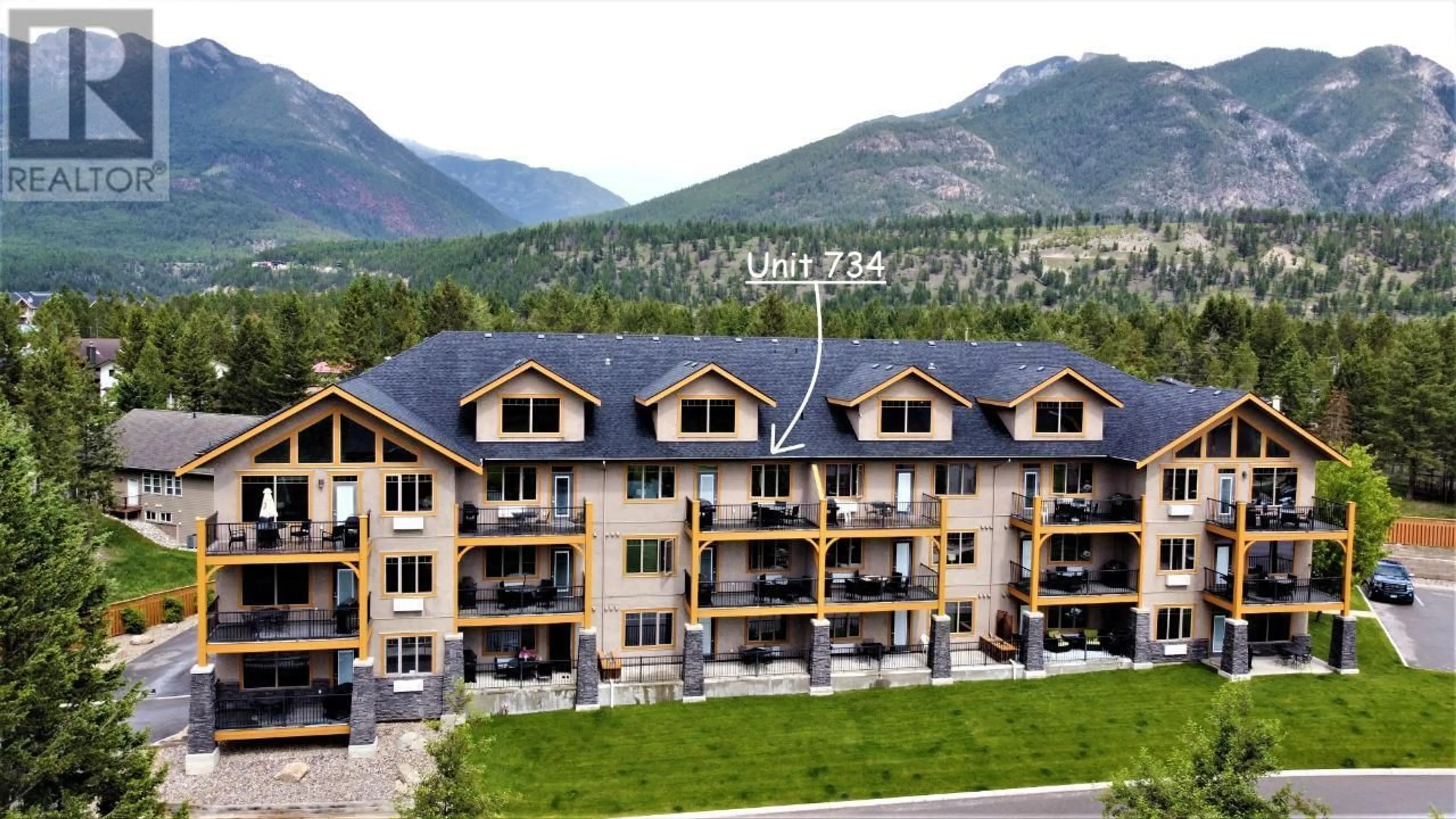 A pic from outside/outdoor area/front of a property/back of a property/a pic from drone, mountain view for 734 B - 700 BIGHORN BOULEVARD, Radium Hot Springs British Columbia V0A1M0