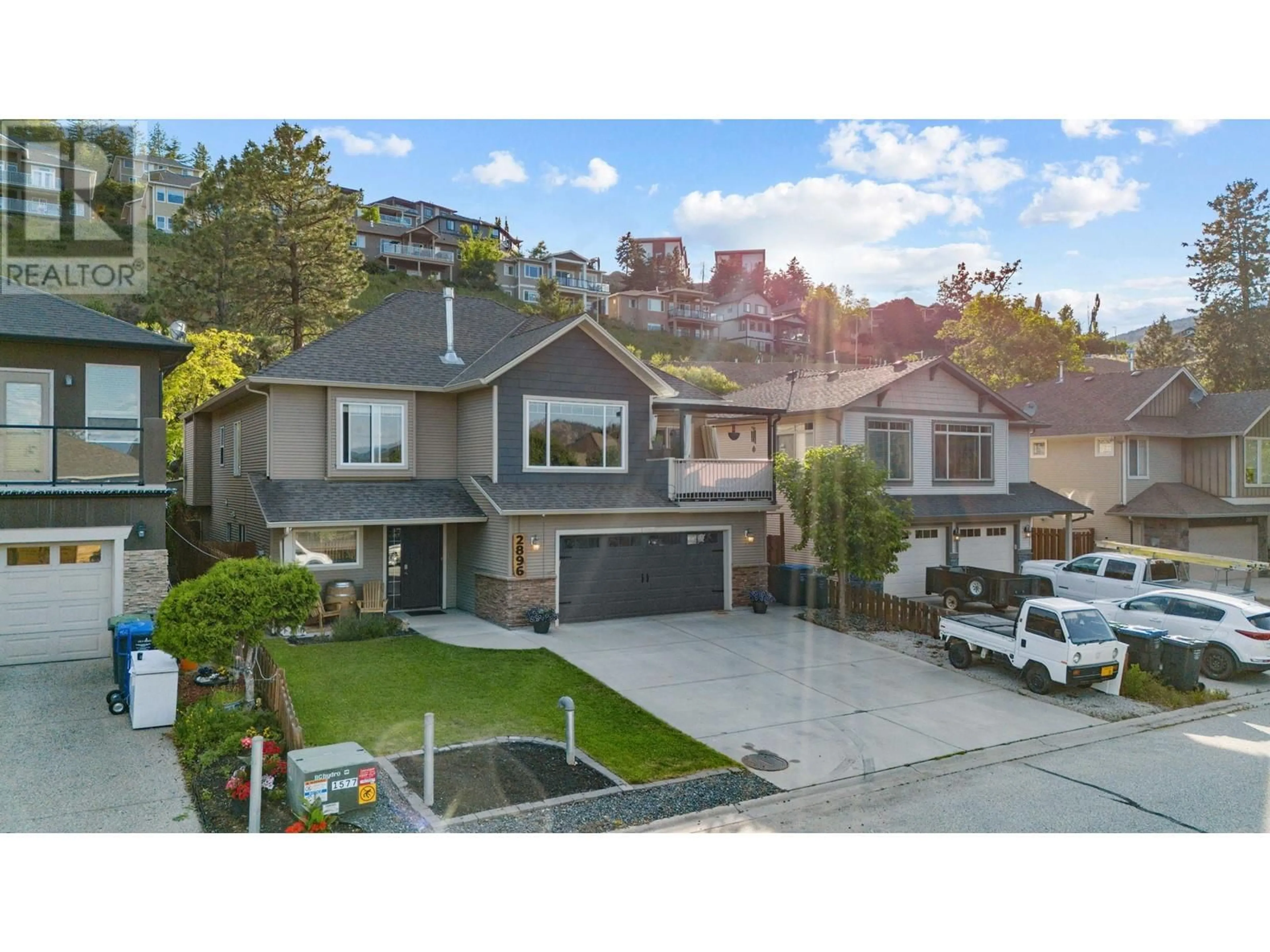 A pic from outside/outdoor area/front of a property/back of a property/a pic from drone, street for 2896 BENTLEY ROAD, West Kelowna British Columbia V4T3B3