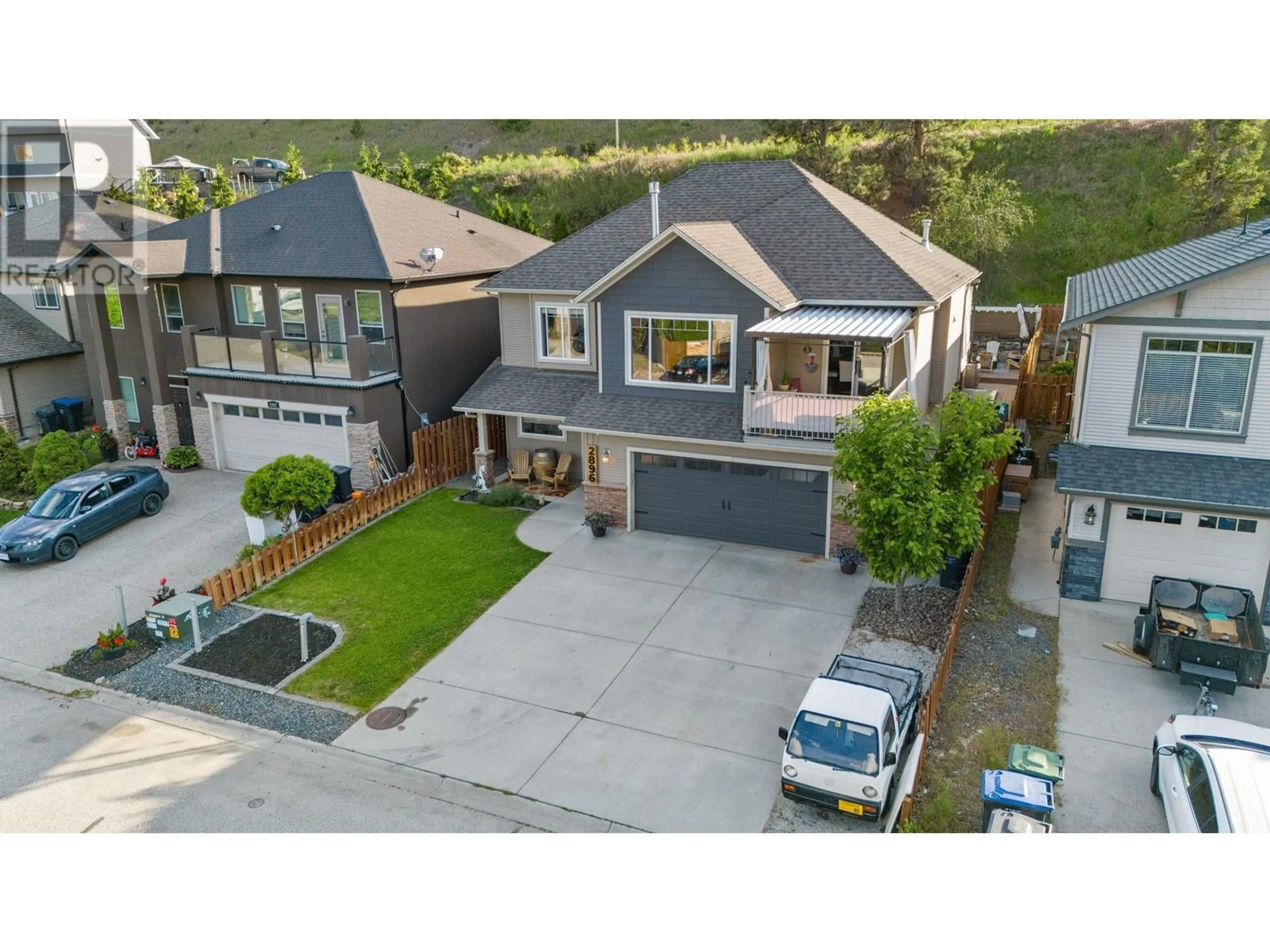 A pic from outside/outdoor area/front of a property/back of a property/a pic from drone, street for 2896 BENTLEY ROAD, West Kelowna British Columbia V4T3B3