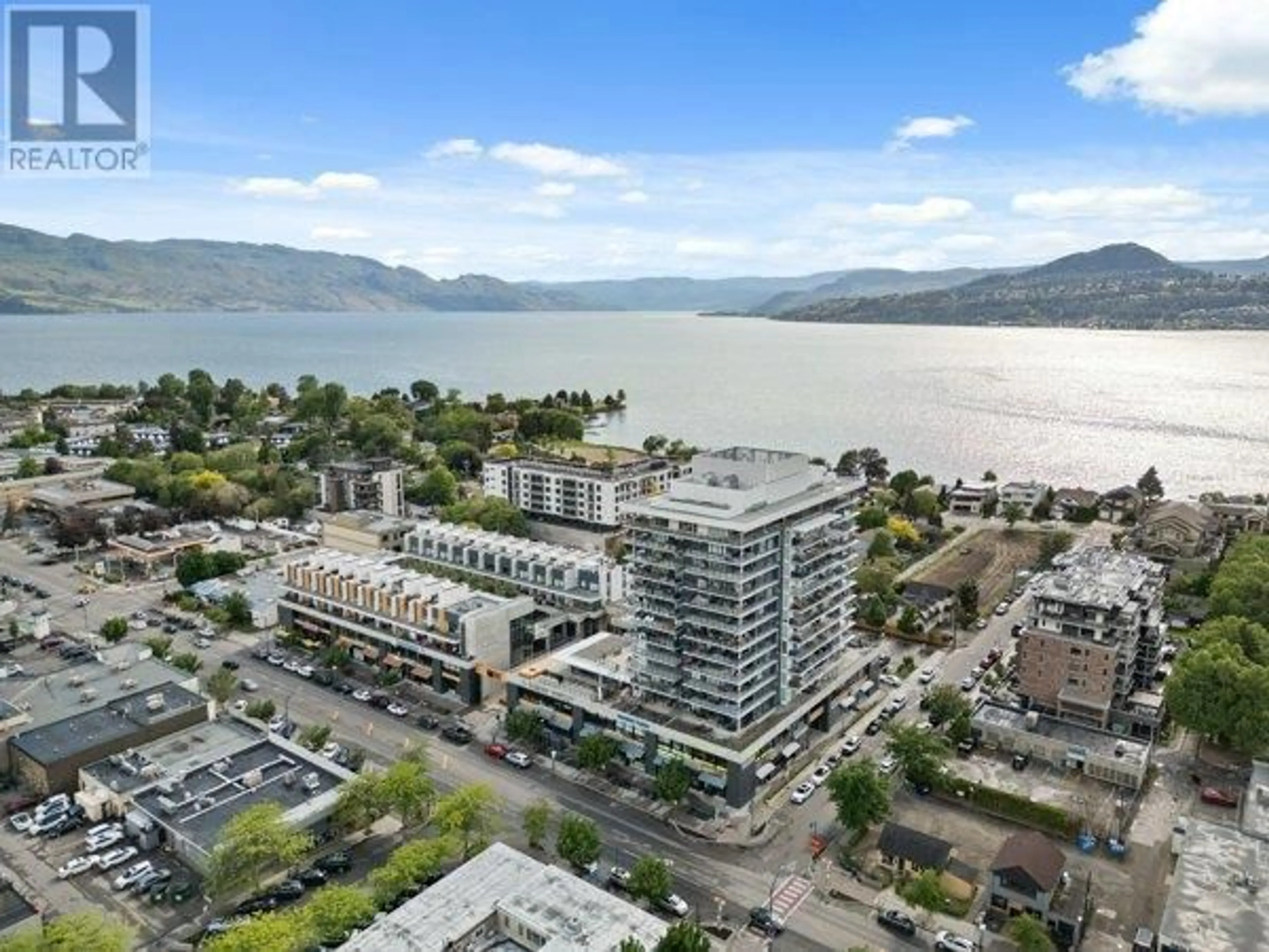 A pic from outside/outdoor area/front of a property/back of a property/a pic from drone, water/lake/river/ocean view for 1304 - 485 GROVES AVENUE, Kelowna British Columbia V1Y0C1