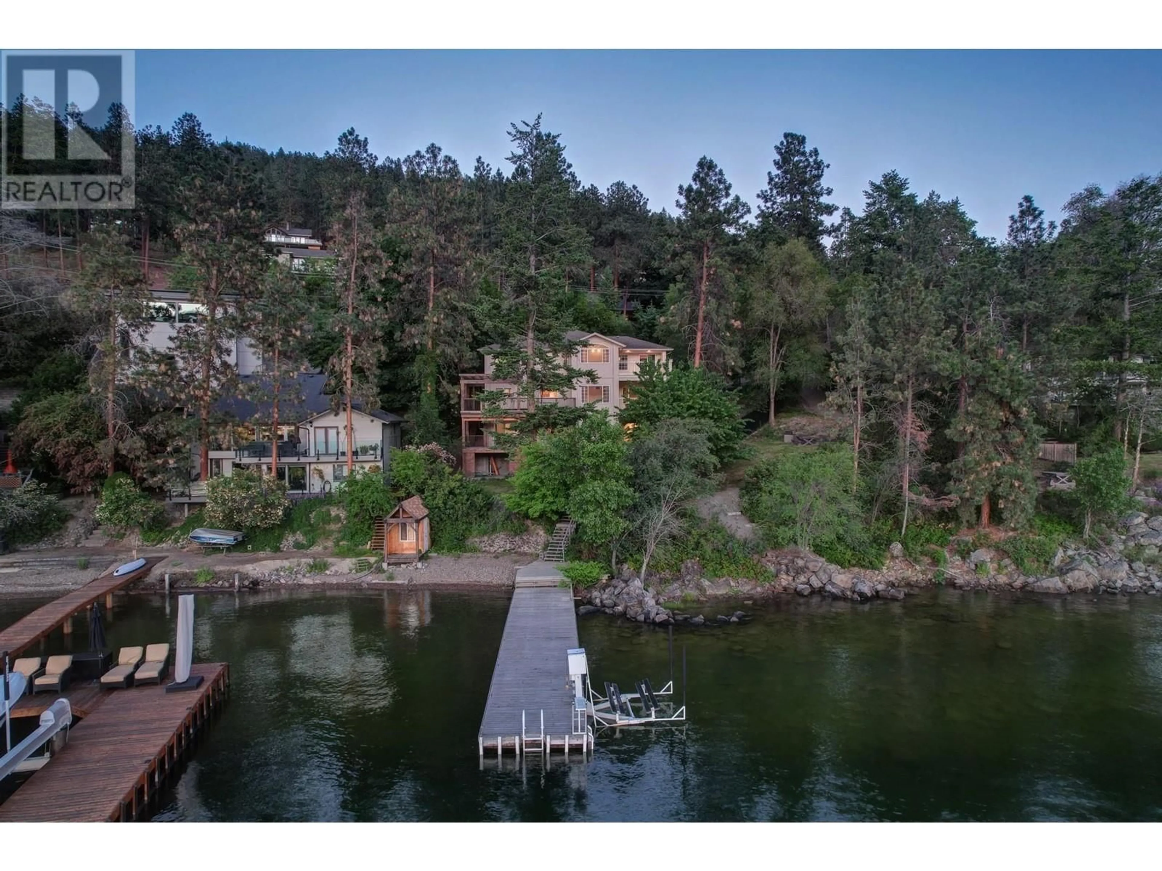 A pic from outside/outdoor area/front of a property/back of a property/a pic from drone, water/lake/river/ocean view for 2500 DUBBIN ROAD, Kelowna British Columbia V1V2B8