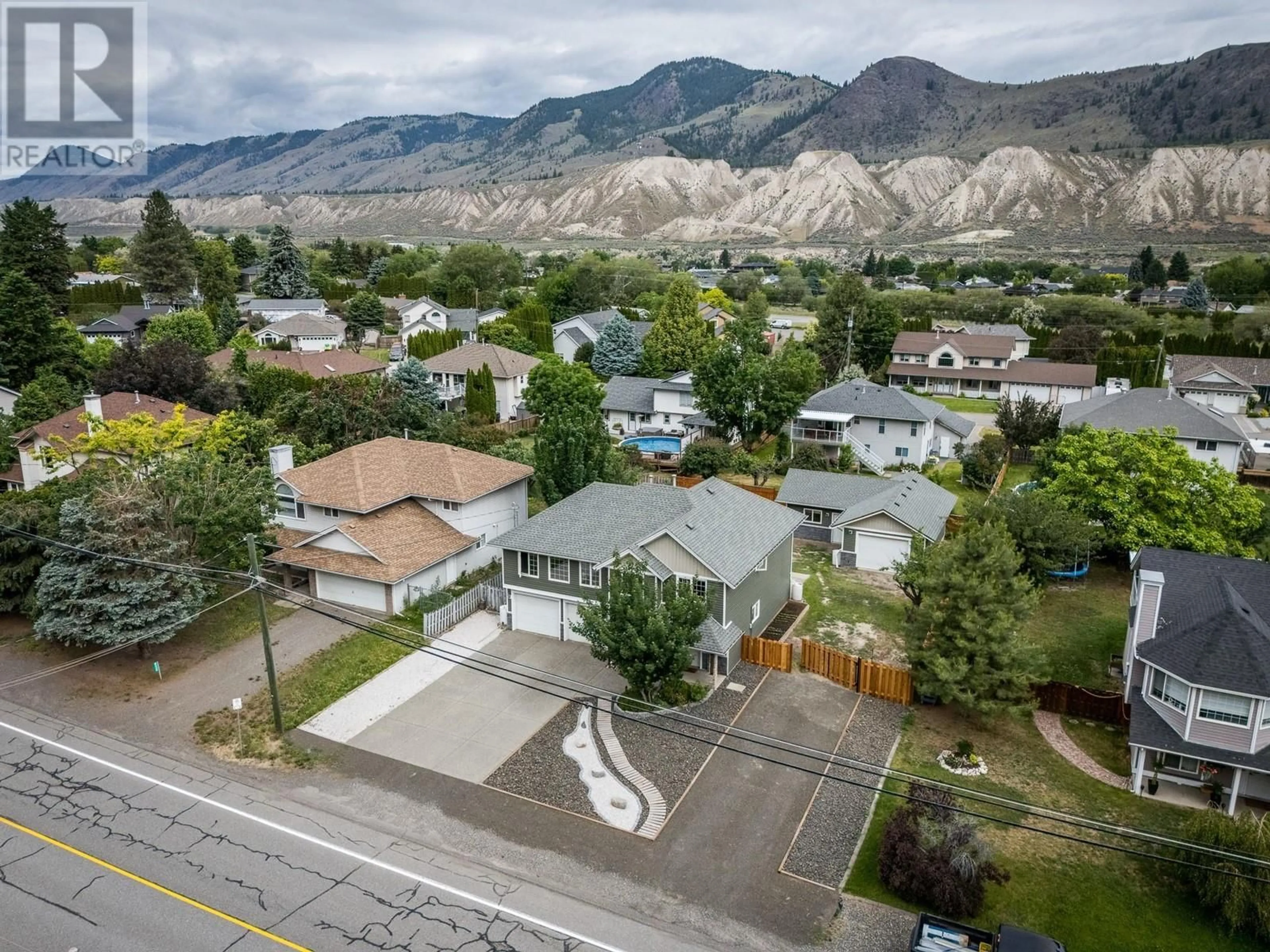 A pic from outside/outdoor area/front of a property/back of a property/a pic from drone, mountain view for 6438 DALLAS DRIVE, Kamloops British Columbia V2C4X5