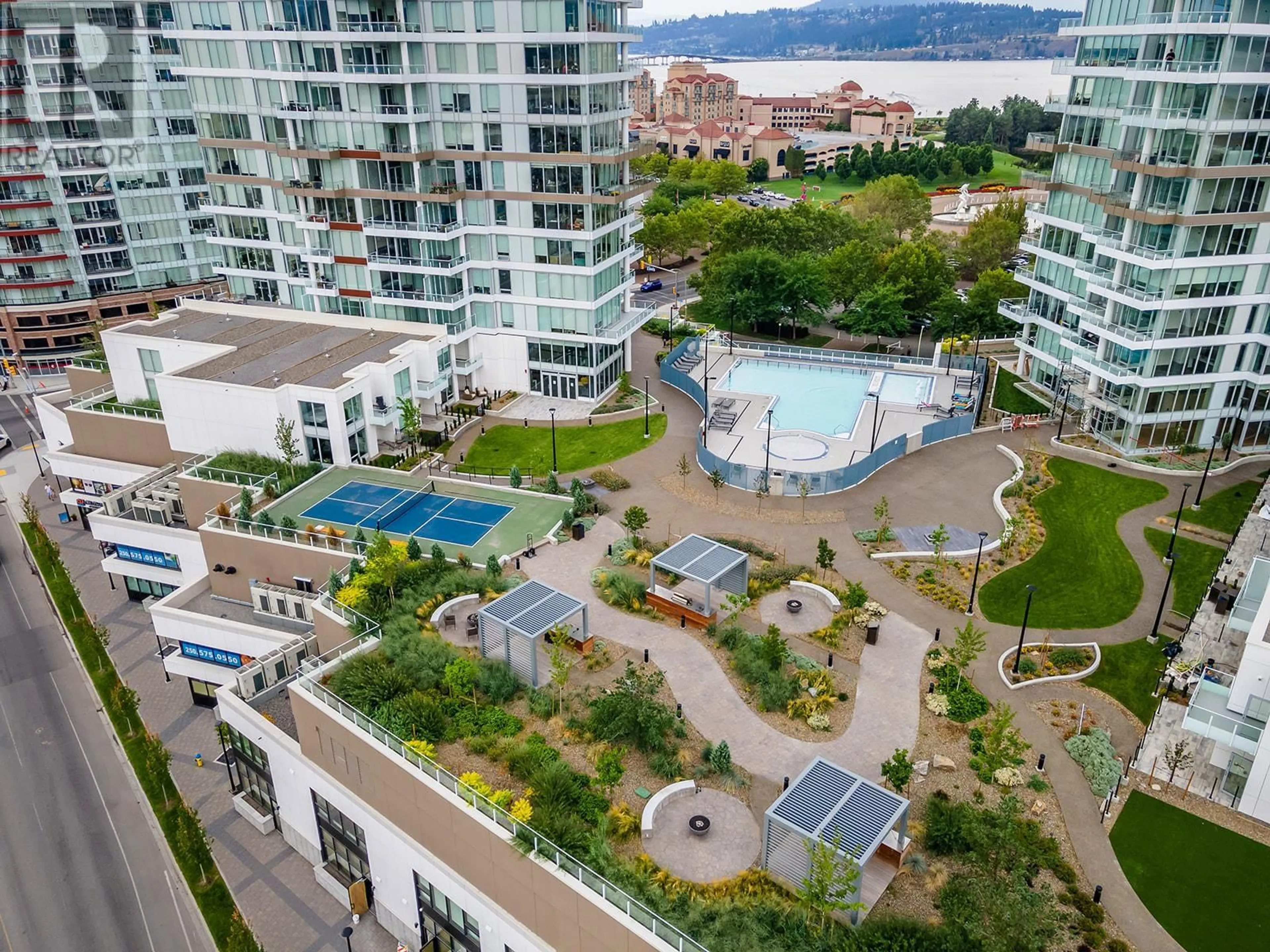 A pic from outside/outdoor area/front of a property/back of a property/a pic from drone, city buildings view from balcony for 2408 - 1181 SUNSET DRIVE, Kelowna British Columbia V1Y0L4