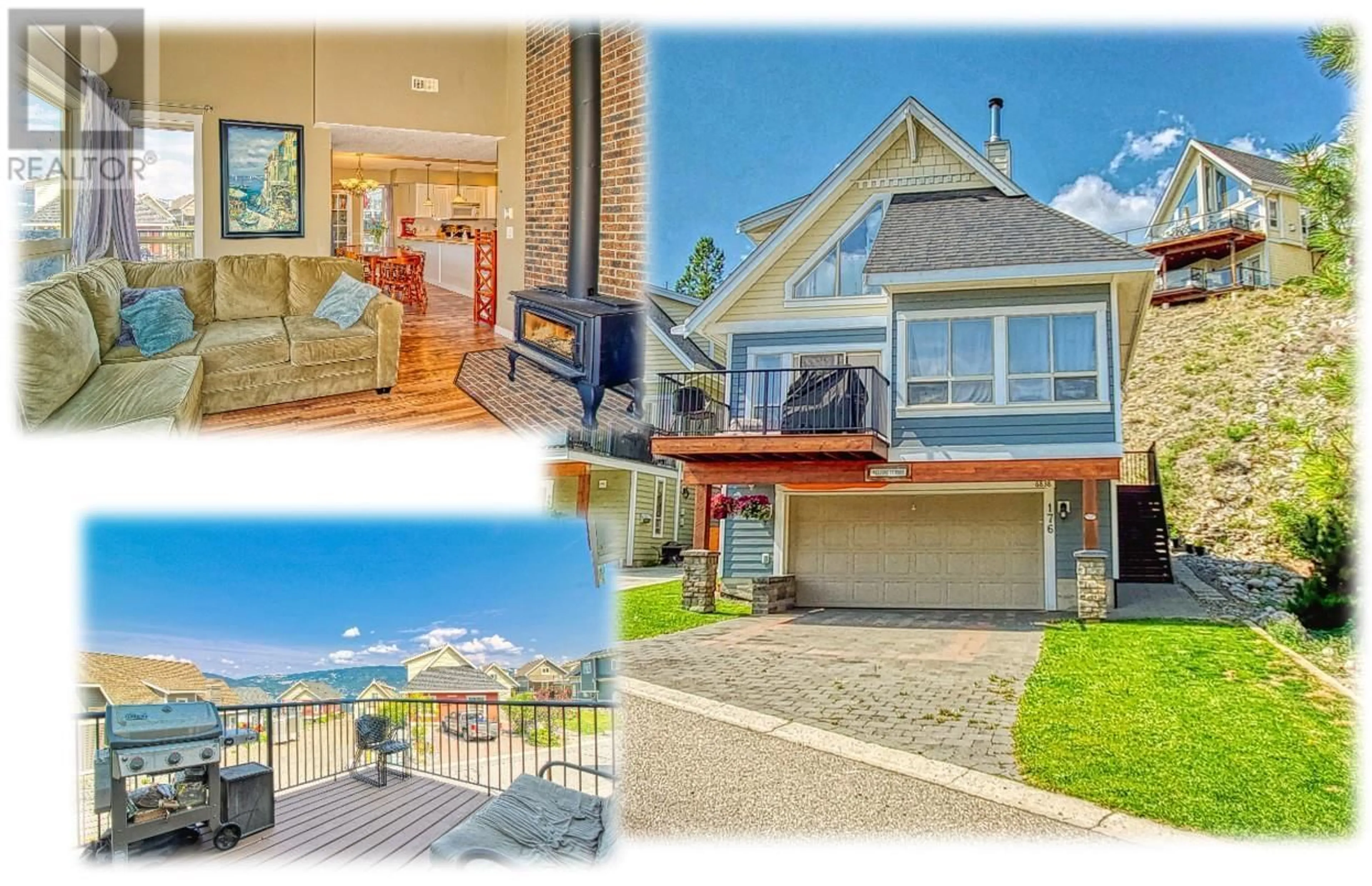 A pic from outside/outdoor area/front of a property/back of a property/a pic from drone, water/lake/river/ocean view for 176 - 6838 SANTIAGO LOOP, Kelowna British Columbia V1Z3R8