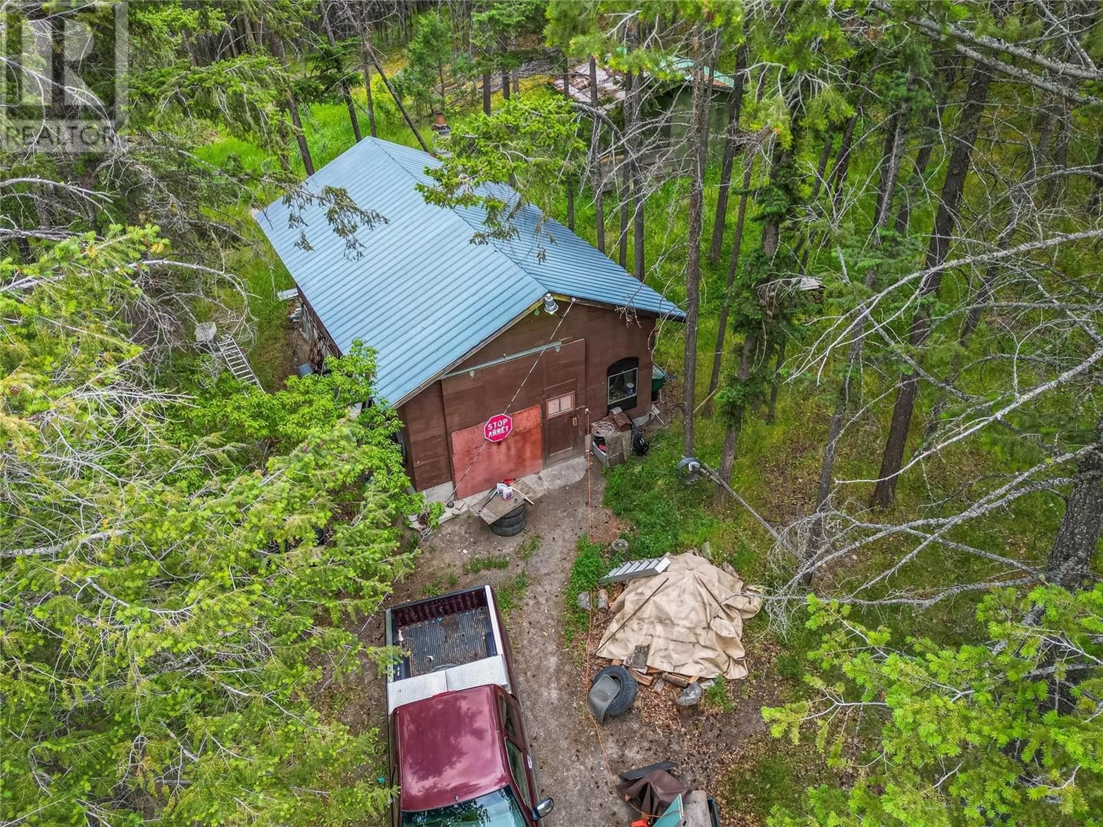 A pic from outside/outdoor area/front of a property/back of a property/a pic from drone, forest/trees view for 5460 BACK ROAD, Westwold British Columbia V0E3B1