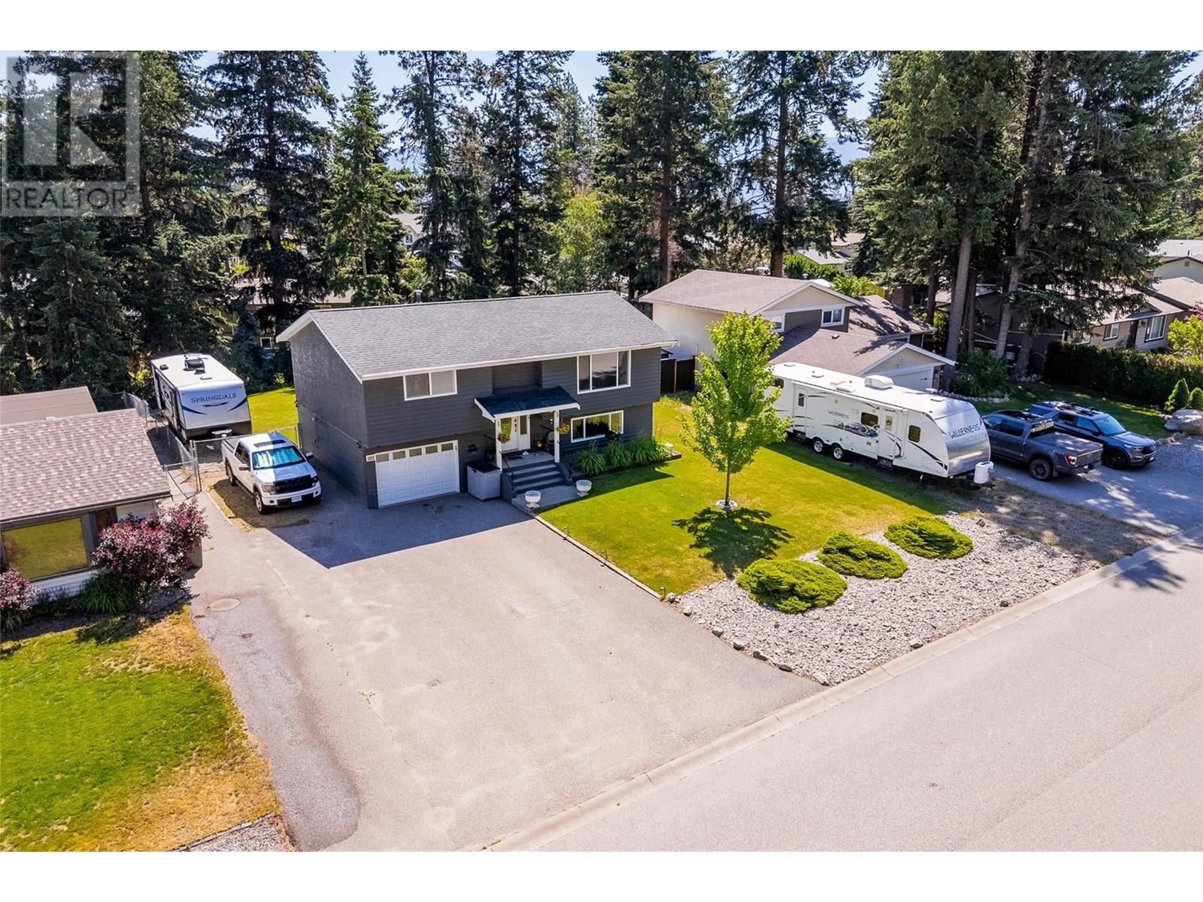 A pic from outside/outdoor area/front of a property/back of a property/a pic from drone, street for 3455 PARKLANE ROAD, West Kelowna British Columbia V4T1B8