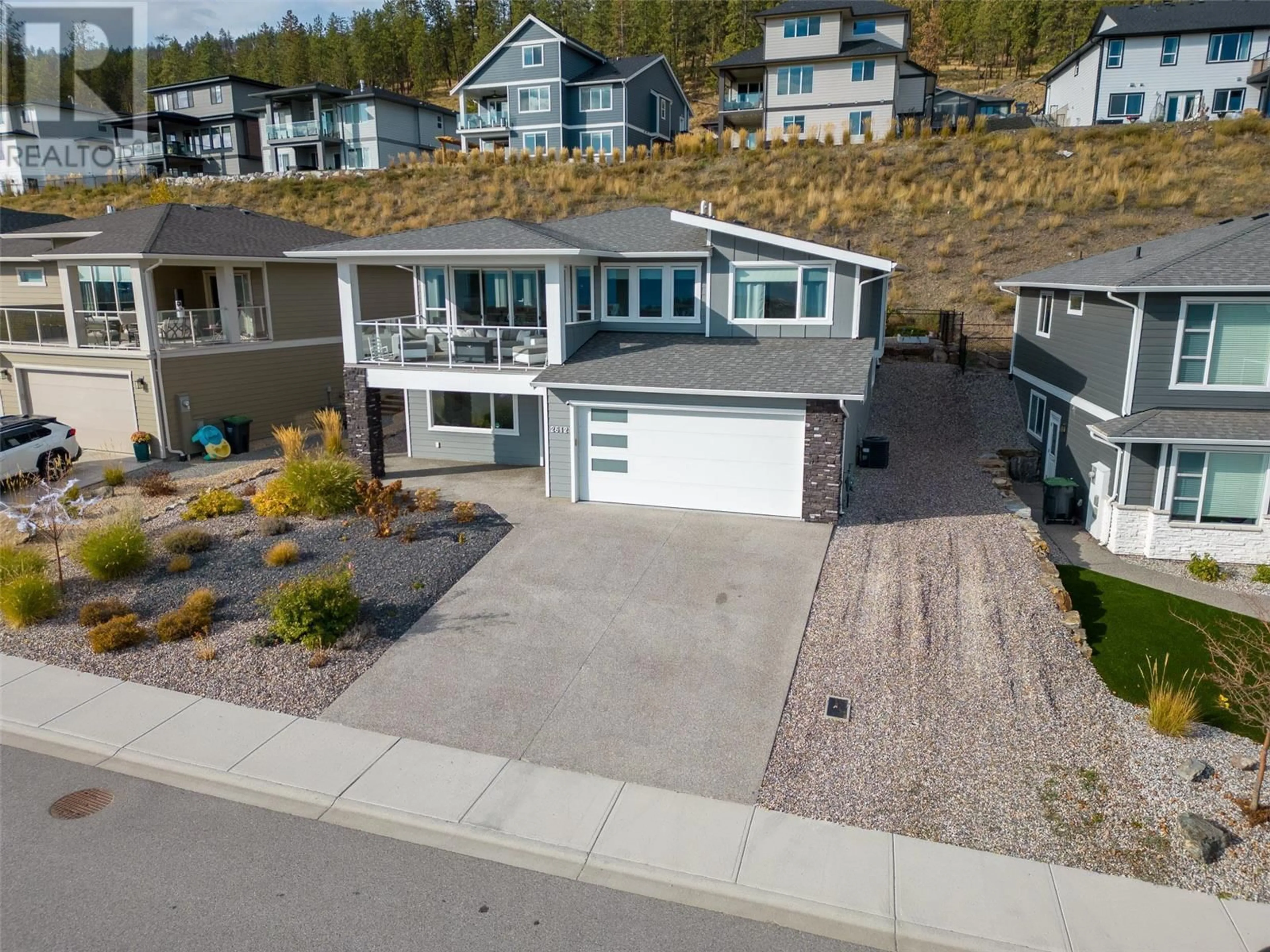 A pic from outside/outdoor area/front of a property/back of a property/a pic from drone, street for 2612 PARAMOUNT DRIVE, West Kelowna British Columbia V4T3N3
