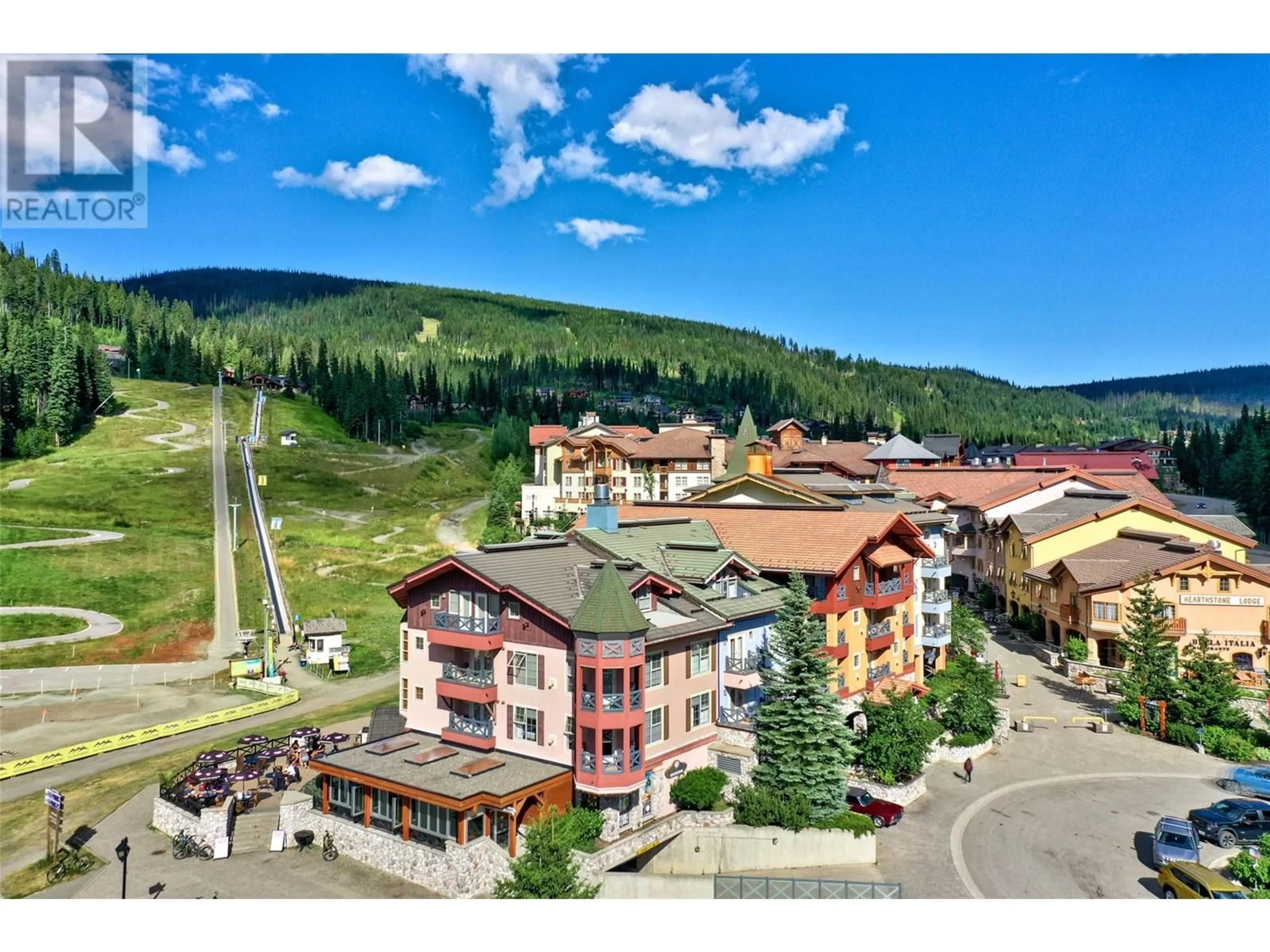 A pic from outside/outdoor area/front of a property/back of a property/a pic from drone, mountain view for 314 - 3160 CREEKSIDE WAY, Sun Peaks British Columbia V0E5N0