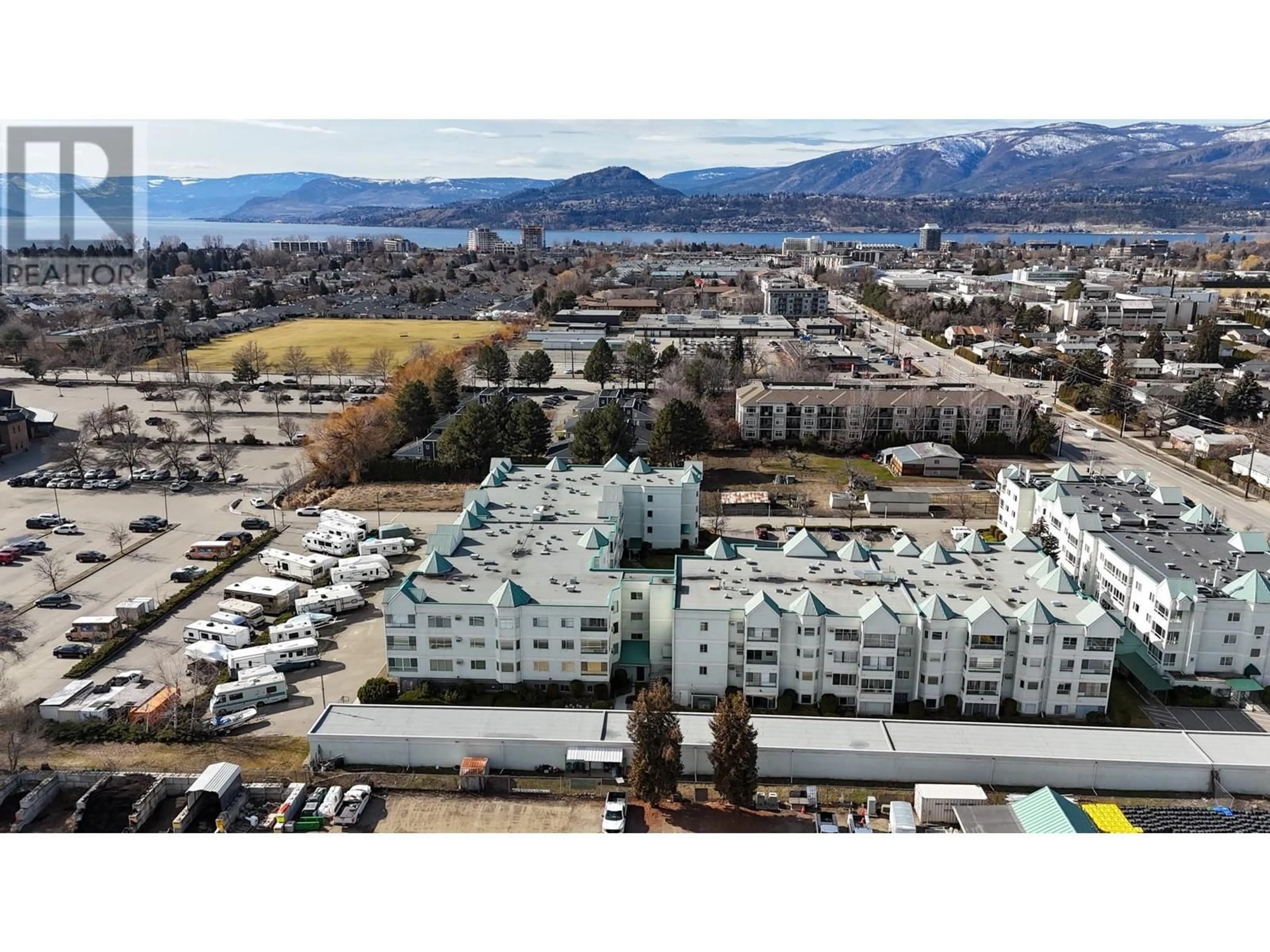 A pic from outside/outdoor area/front of a property/back of a property/a pic from drone, mountain view for 214 - 1329 KLO ROAD, Kelowna British Columbia V1W3N9