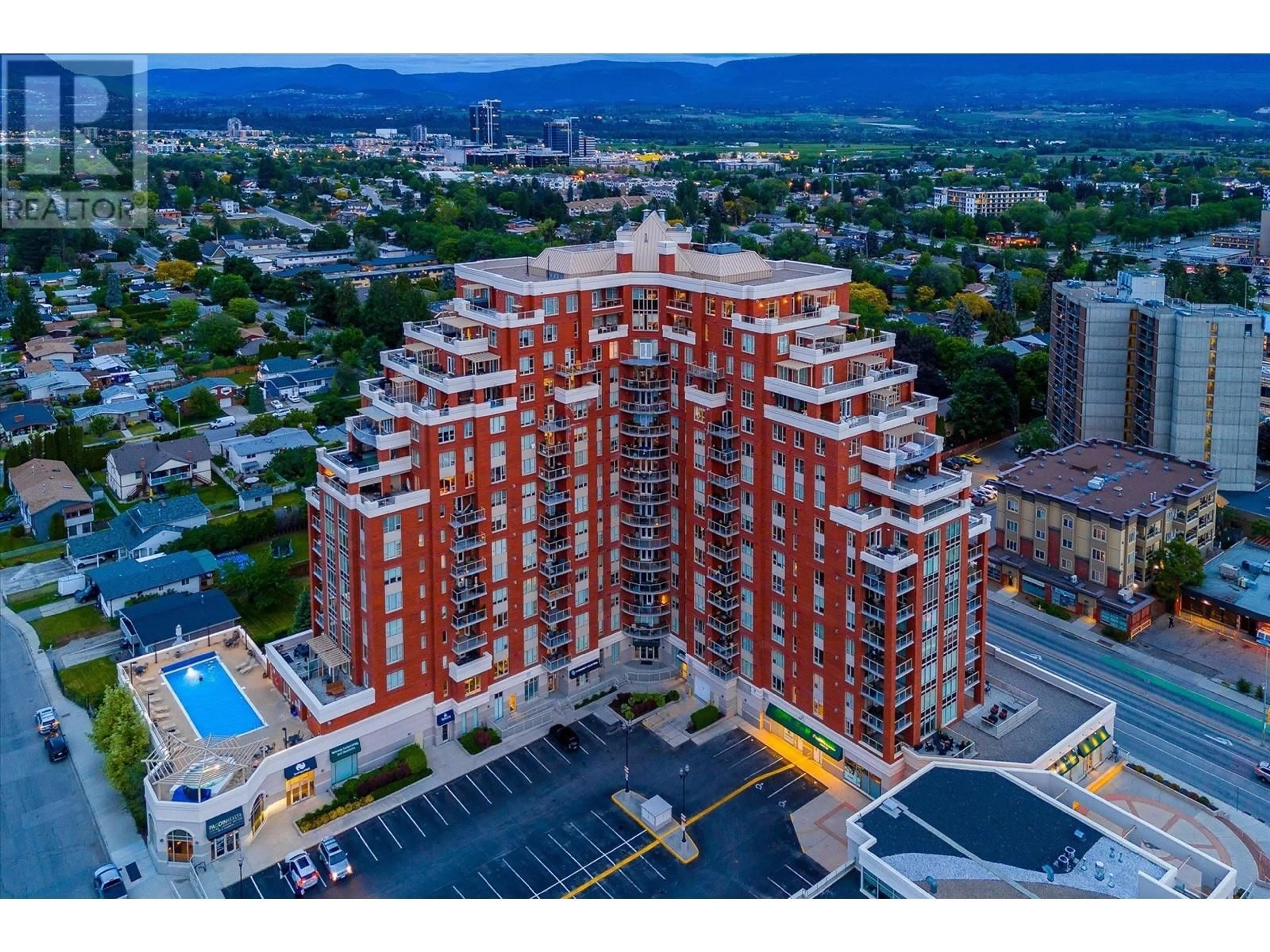 A pic from outside/outdoor area/front of a property/back of a property/a pic from drone, city buildings view from balcony for 1207 - 1160 BERNARD AVENUE, Kelowna British Columbia V1Y6R2