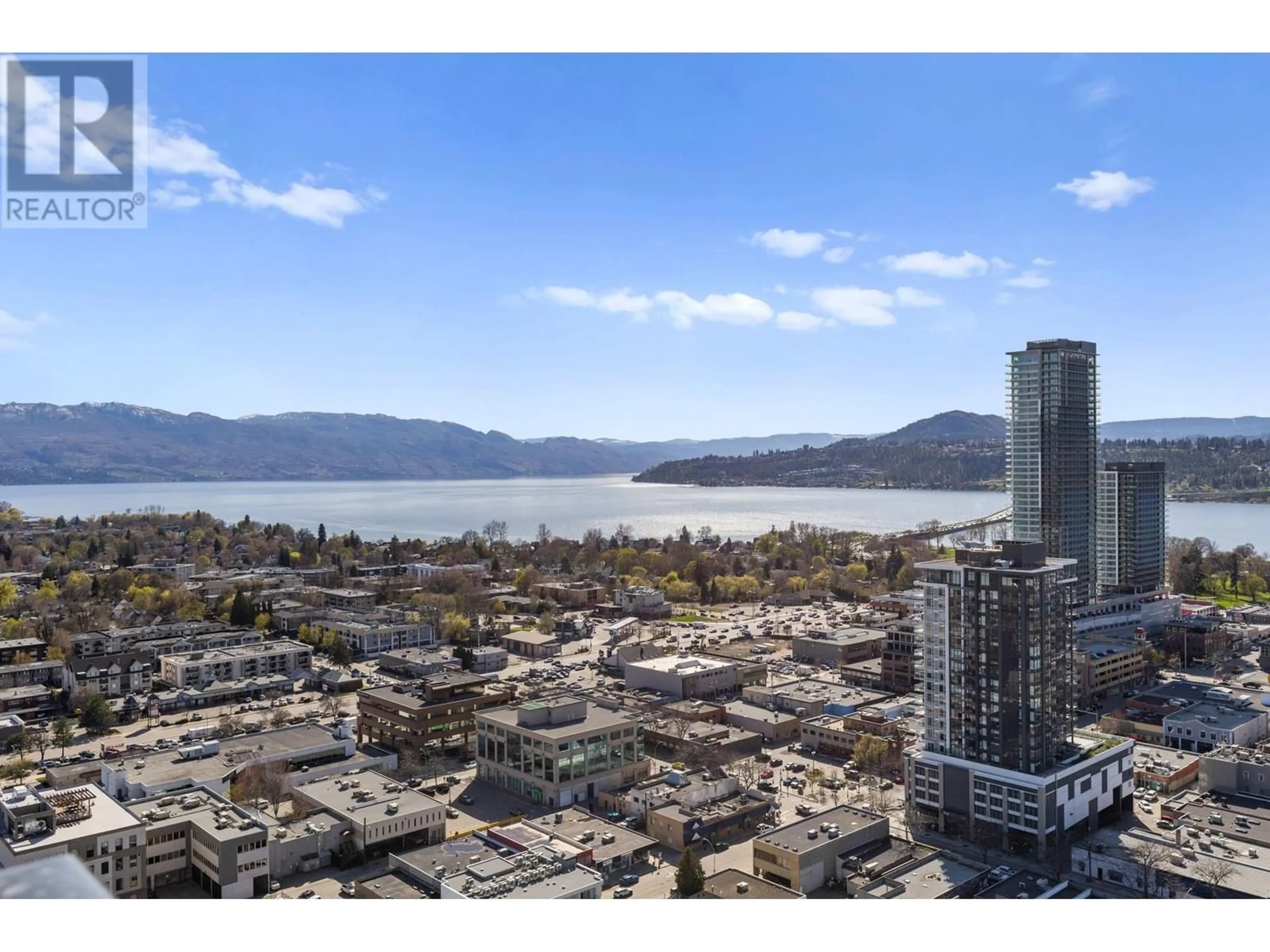 A pic from outside/outdoor area/front of a property/back of a property/a pic from drone, water/lake/river/ocean view for 2910 - 1488 BERTRAM STREET, Kelowna British Columbia V1Y0M6