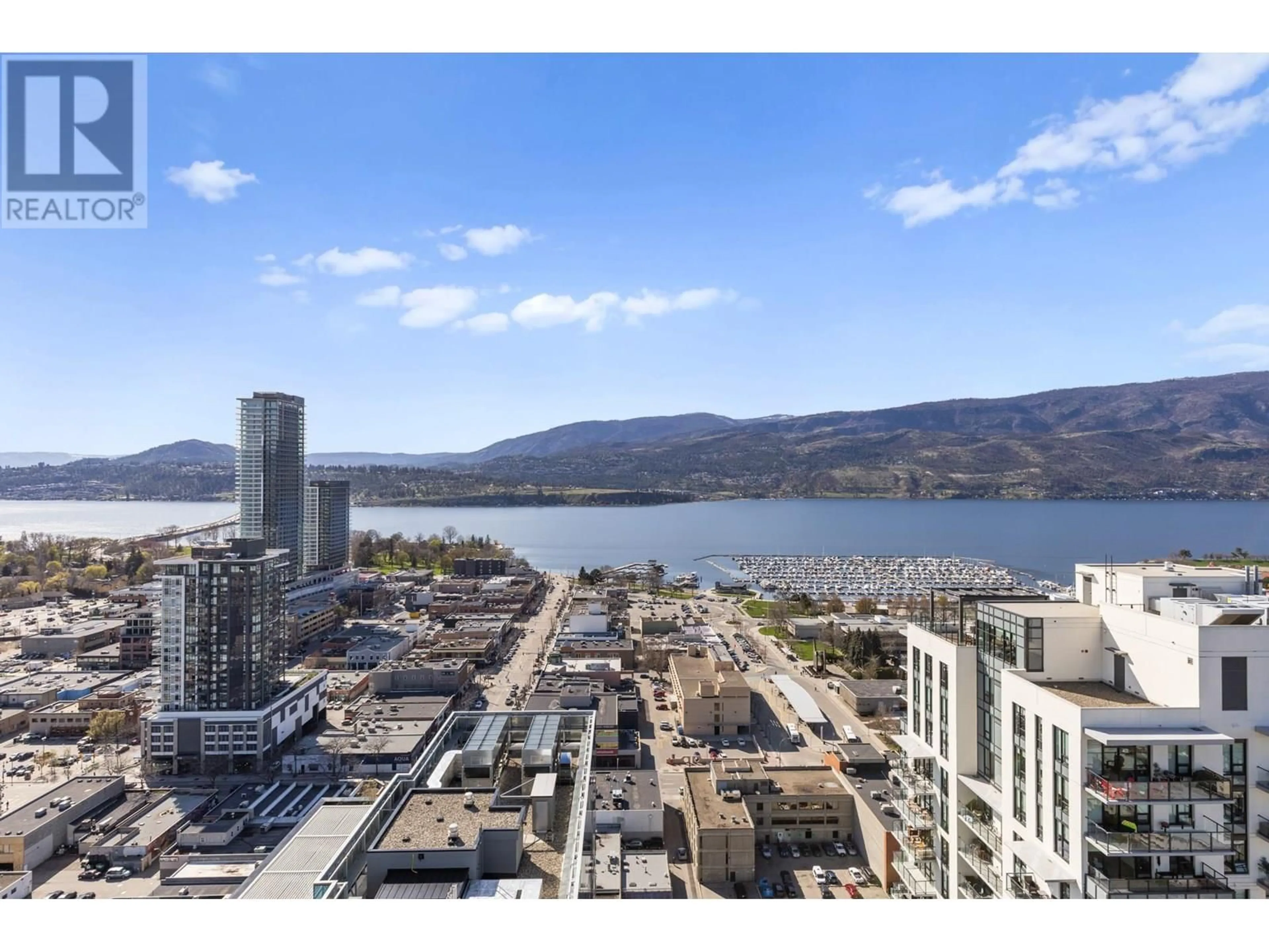 A pic from outside/outdoor area/front of a property/back of a property/a pic from drone, water/lake/river/ocean view for 2910 - 1488 BERTRAM STREET, Kelowna British Columbia V1Y0M6
