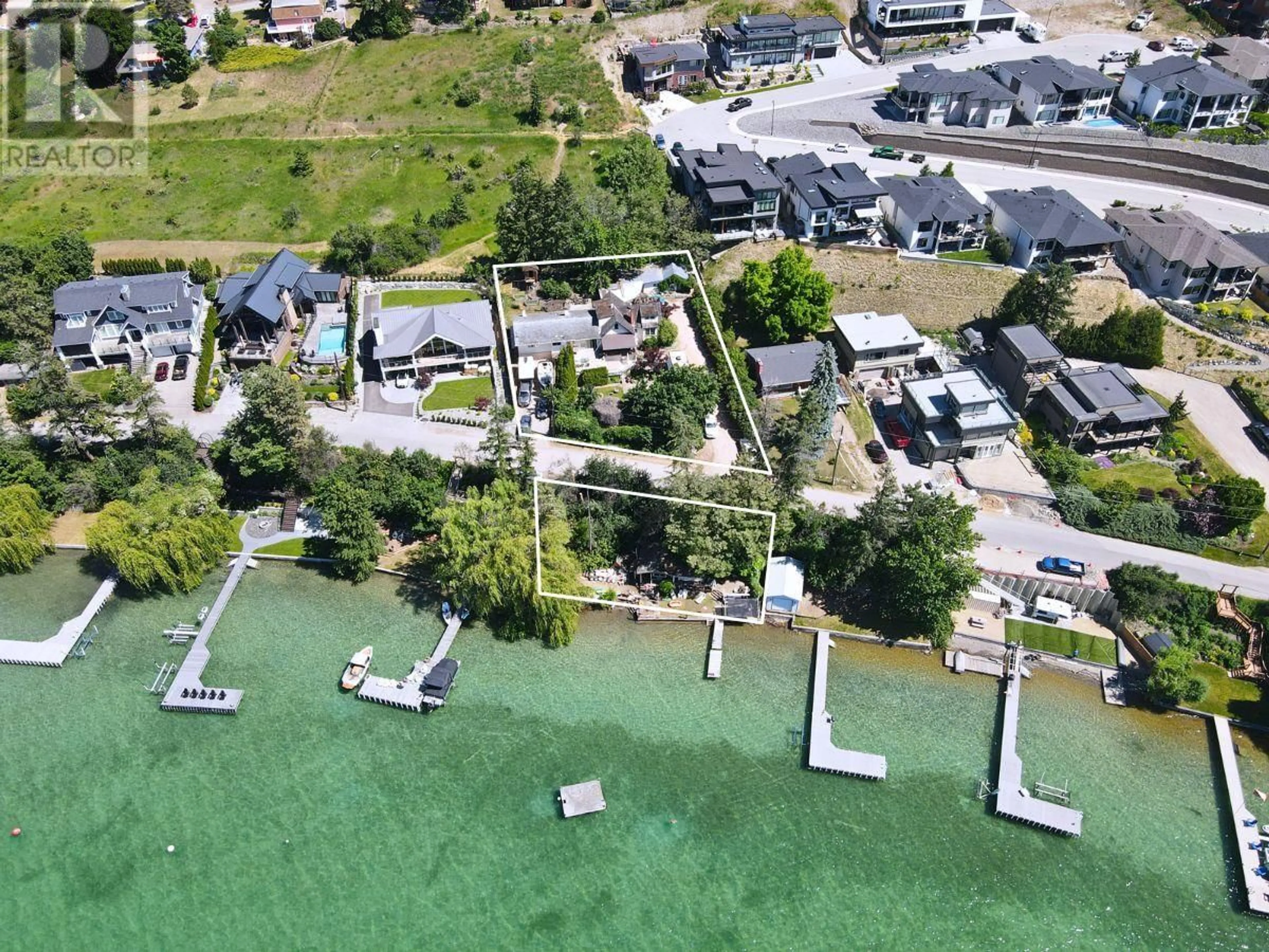 A pic from outside/outdoor area/front of a property/back of a property/a pic from drone, water/lake/river/ocean view for 15911 TRASK ROAD, Lake Country British Columbia V4V2H9