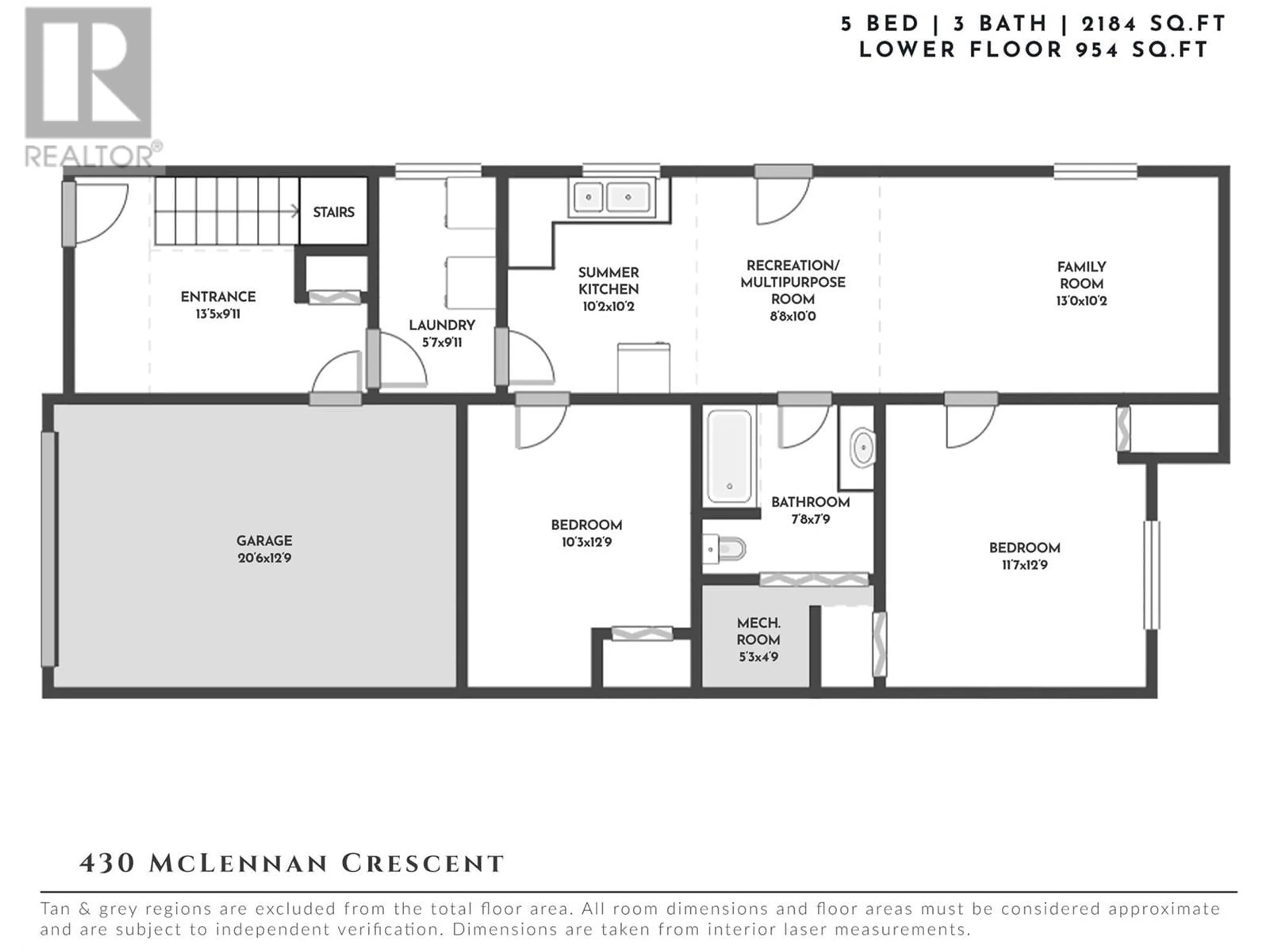 Floor plan for 430 MCLENNAN CRESCENT, Kelowna British Columbia V1X7M9