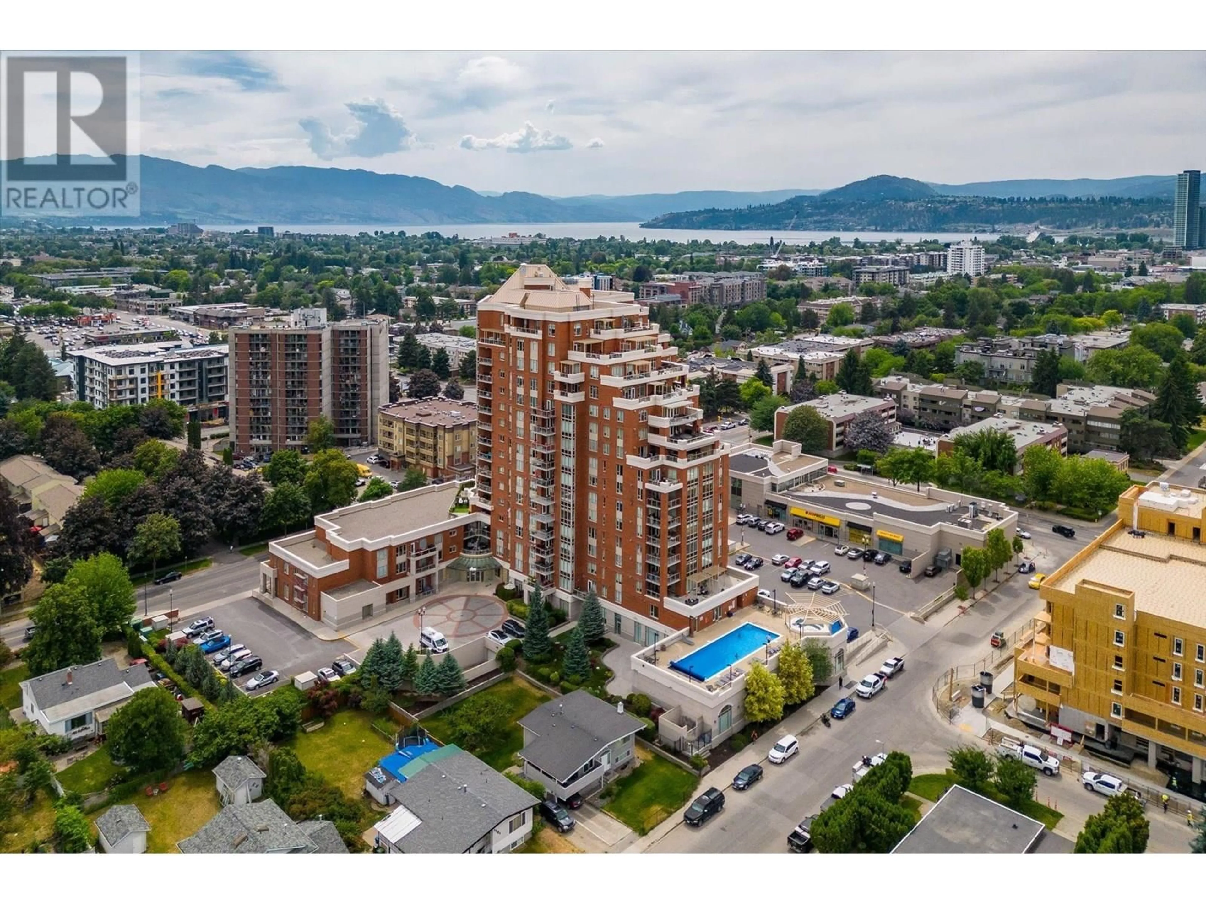 A pic from outside/outdoor area/front of a property/back of a property/a pic from drone, unknown for 301 - 1160 BERNARD AVENUE, Kelowna British Columbia V1Y6R2
