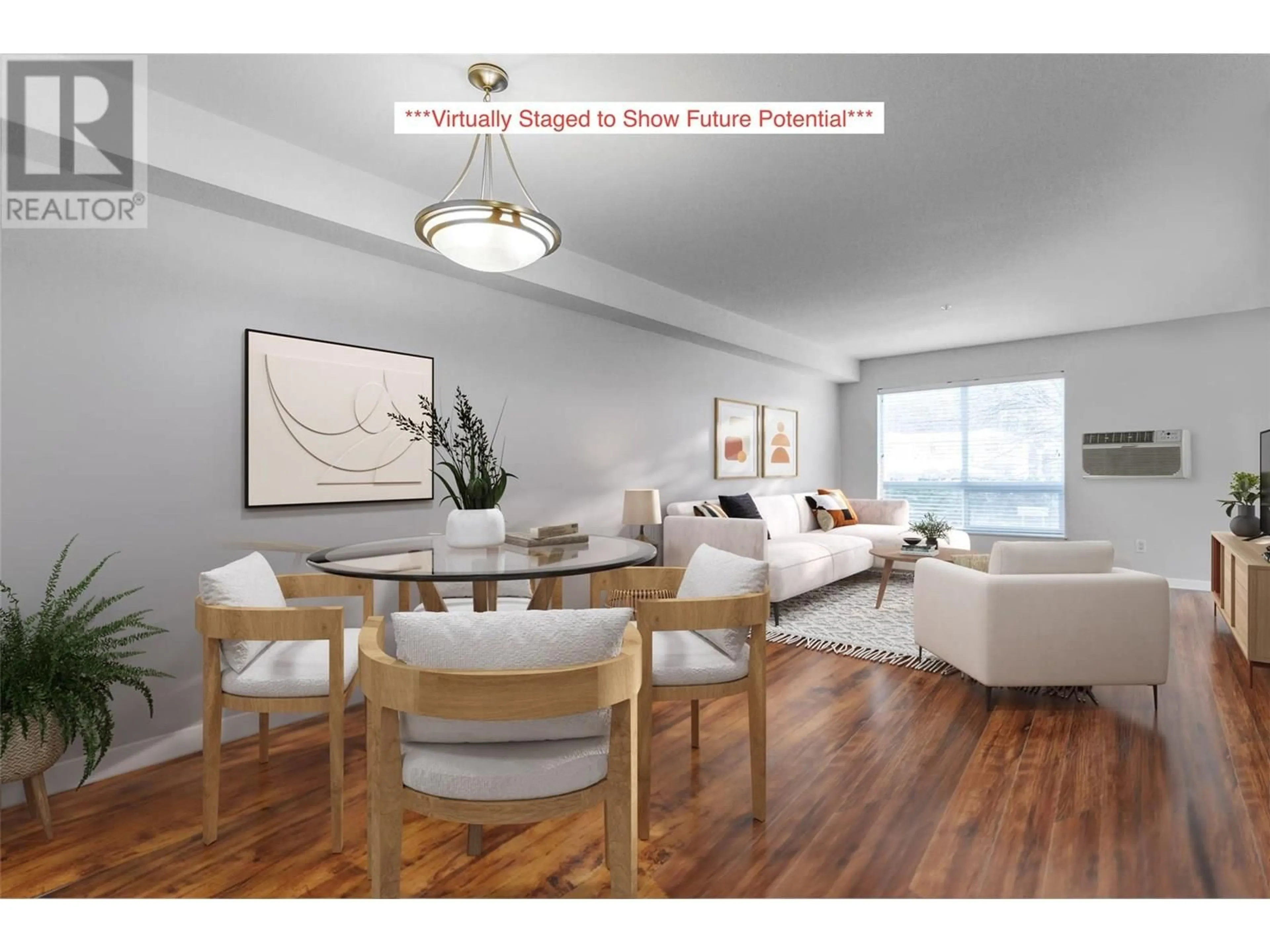 Living room with furniture, wood/laminate floor for 113 - 260 FRANKLYN ROAD, Kelowna British Columbia V1K1K1