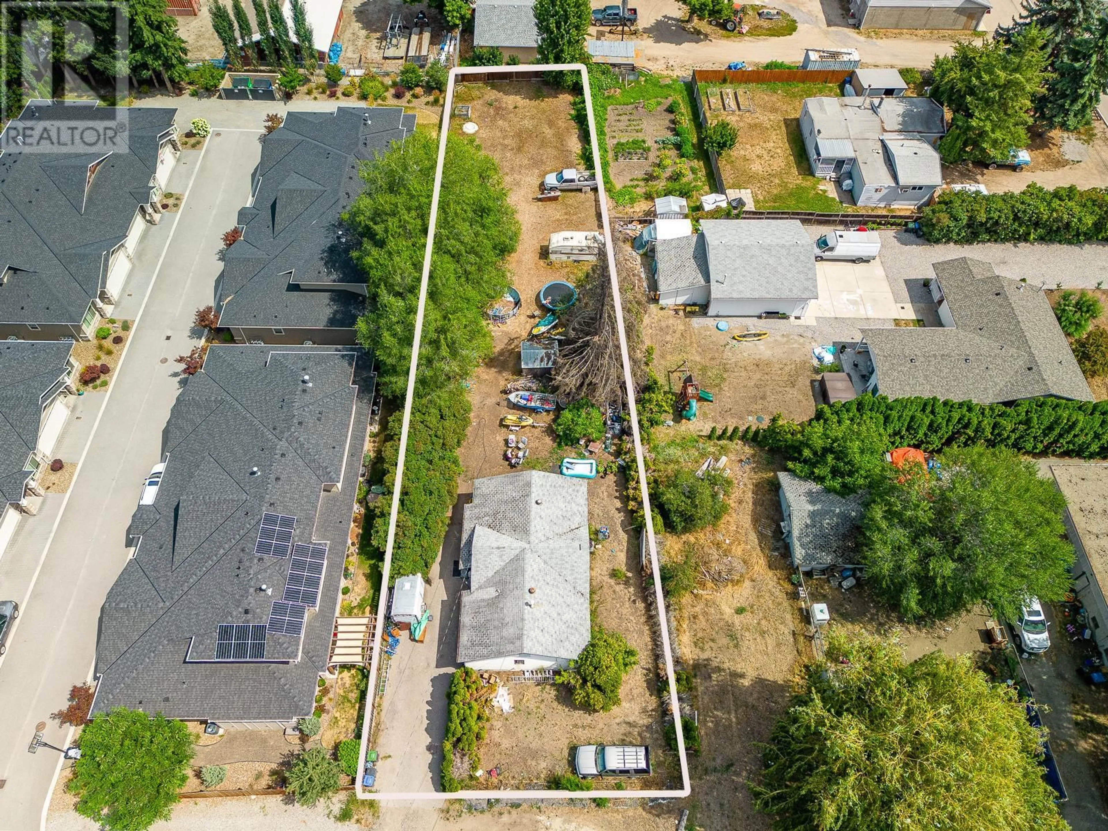 A pic from outside/outdoor area/front of a property/back of a property/a pic from drone, street for 9543 JENSEN ROAD, Lake Country British Columbia V1V1S6