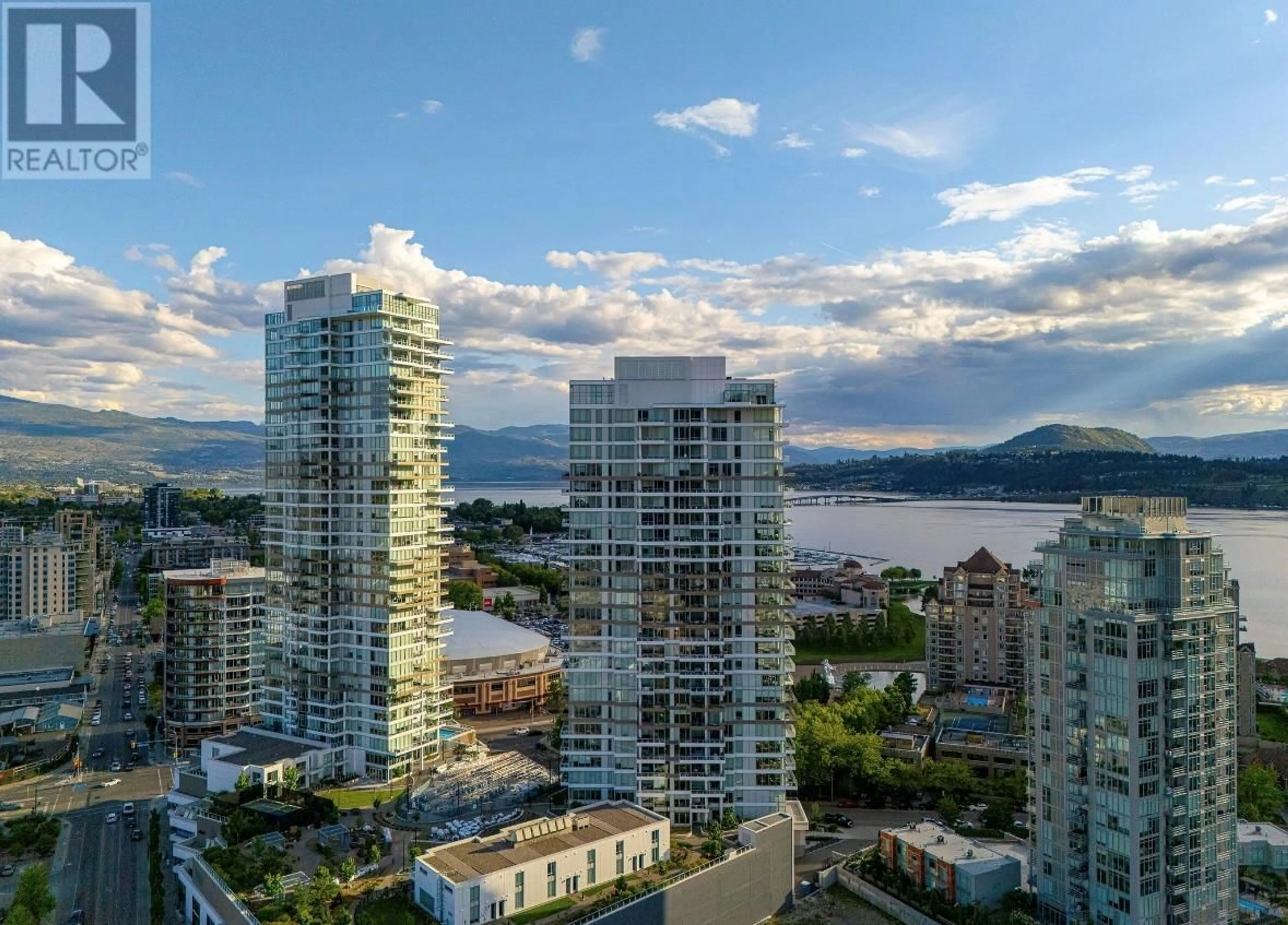 A pic from outside/outdoor area/front of a property/back of a property/a pic from drone, city buildings view from balcony for 1902 - 1181 SUNSET DRIVE, Kelowna British Columbia V1Y0J4