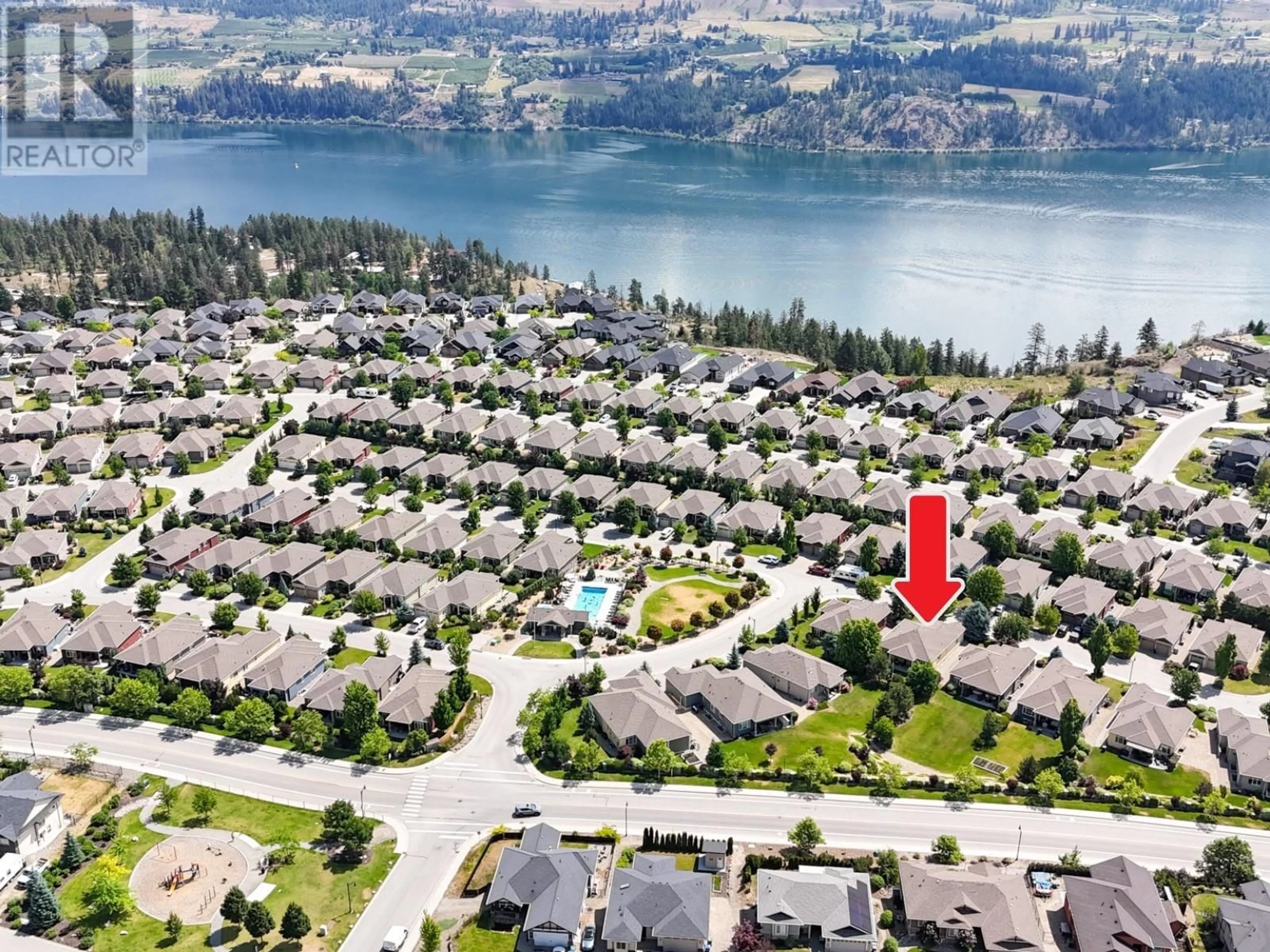 A pic from outside/outdoor area/front of a property/back of a property/a pic from drone, water/lake/river/ocean view for 13031 PORTER DRIVE, Lake Country British Columbia V4V2S4