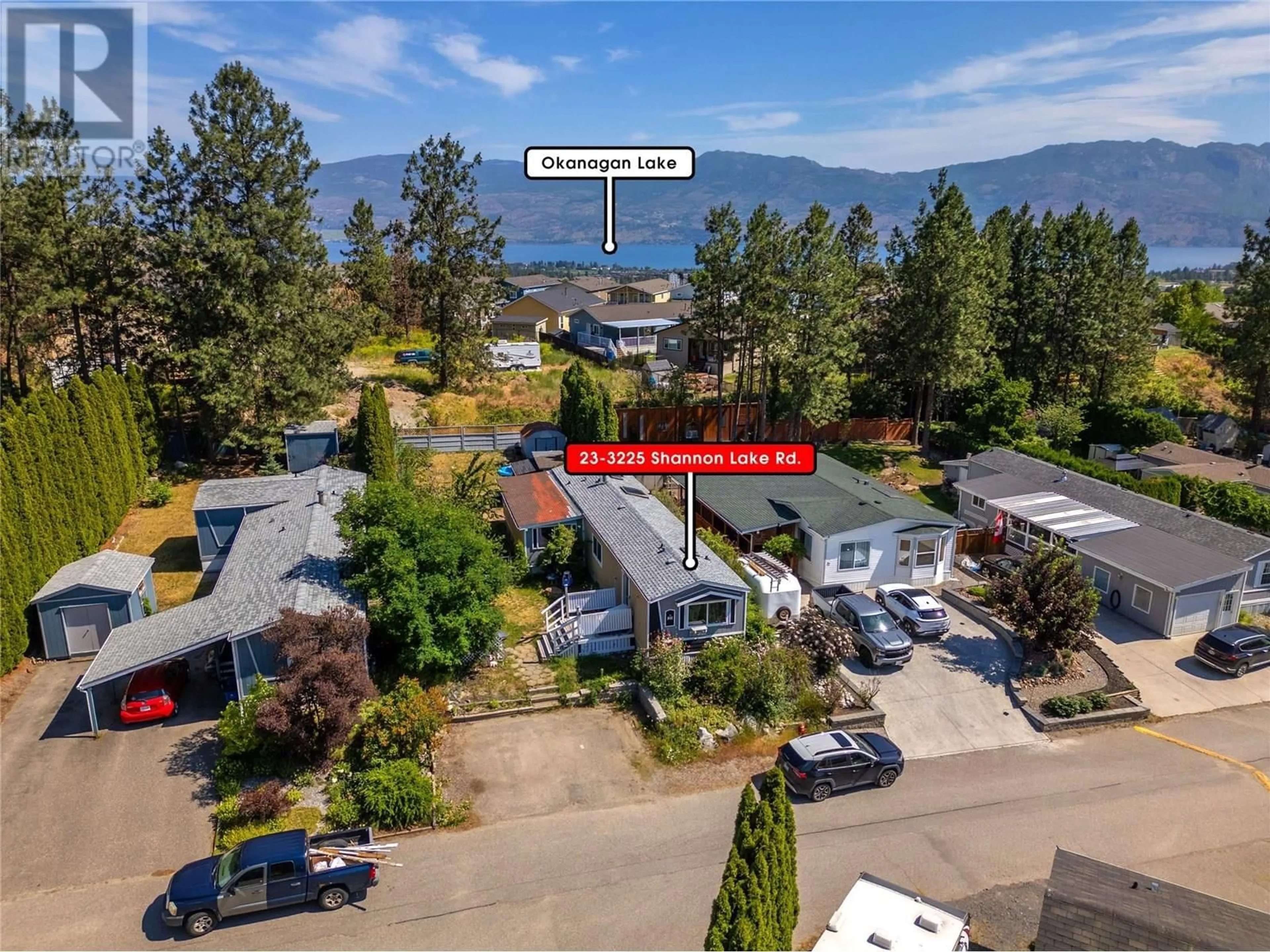 A pic from outside/outdoor area/front of a property/back of a property/a pic from drone, mountain view for 23 - 3225 SHANNON LAKE ROAD, West Kelowna British Columbia V4T2E2