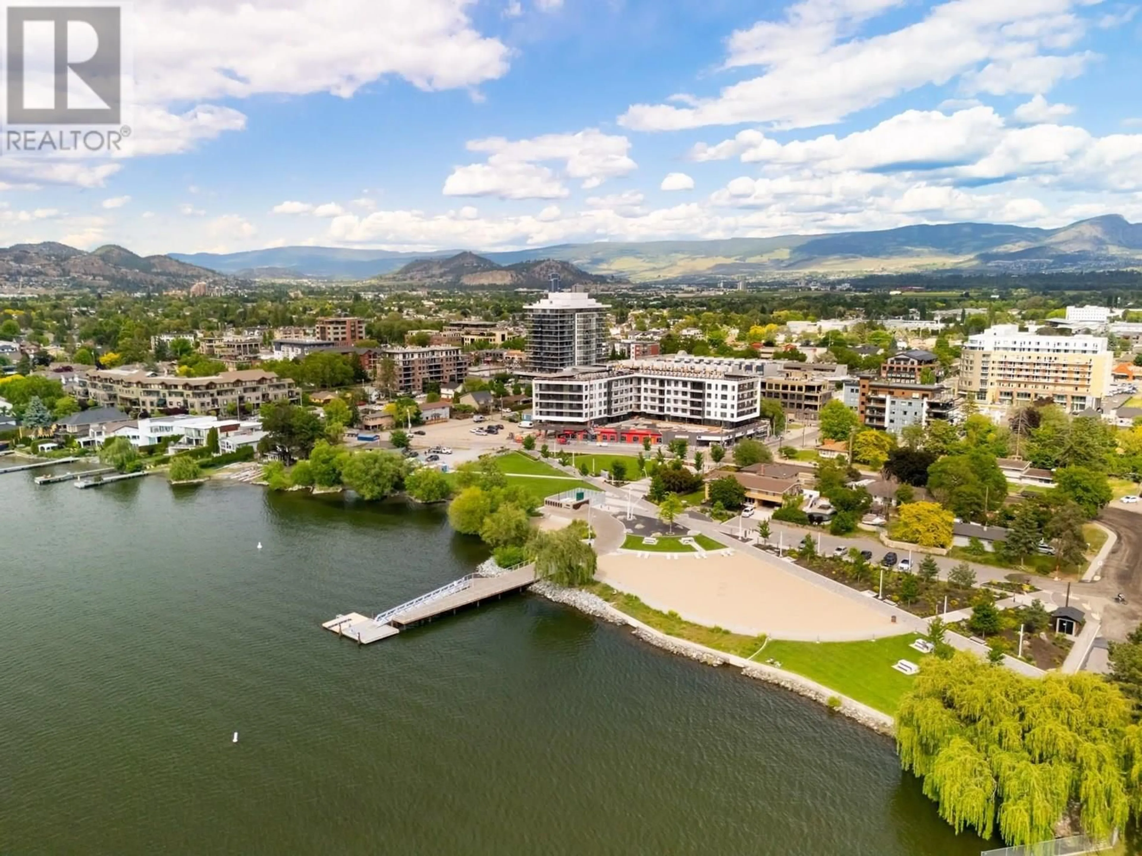 A pic from outside/outdoor area/front of a property/back of a property/a pic from drone, water/lake/river/ocean view for 601 - 460 GROVES AVENUE, Kelowna British Columbia V1Y4Y5