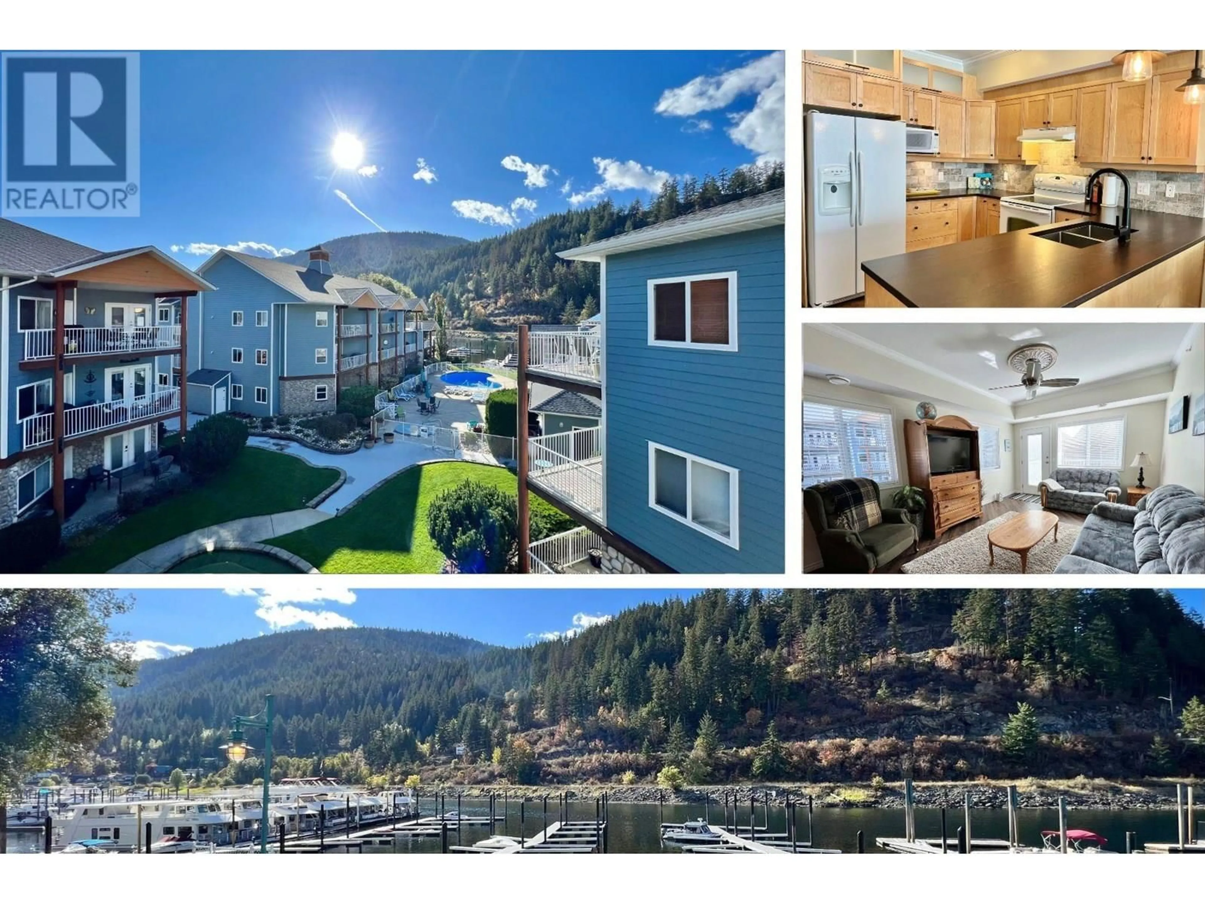 A pic from outside/outdoor area/front of a property/back of a property/a pic from drone, water/lake/river/ocean view for B304 - 1118 RIVERSIDE AVENUE, Sicamous British Columbia V0E2V1