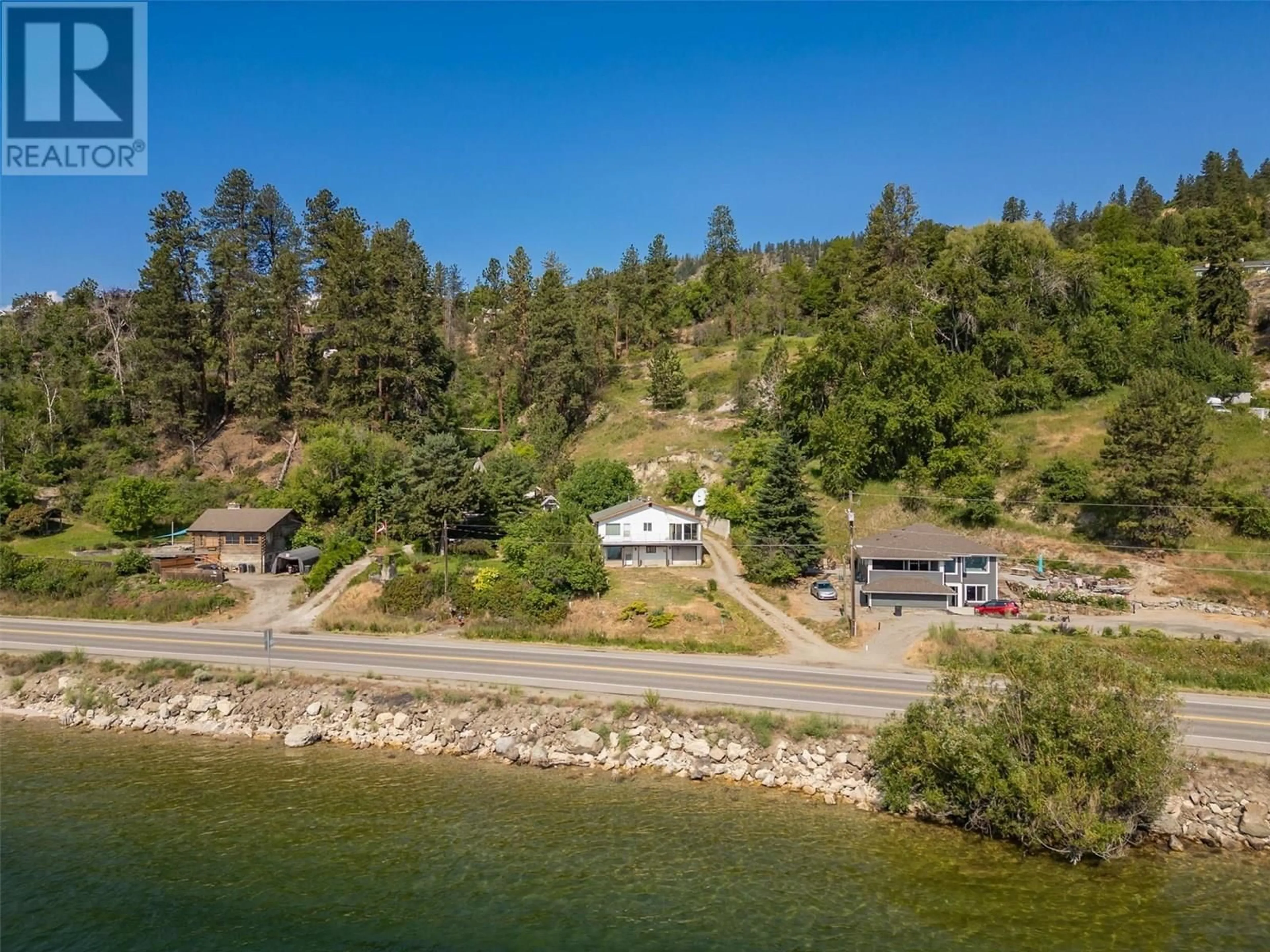 A pic from outside/outdoor area/front of a property/back of a property/a pic from drone, water/lake/river/ocean view for 6086 HIGHWAY 97 OTHER, Peachland British Columbia V0H1X7