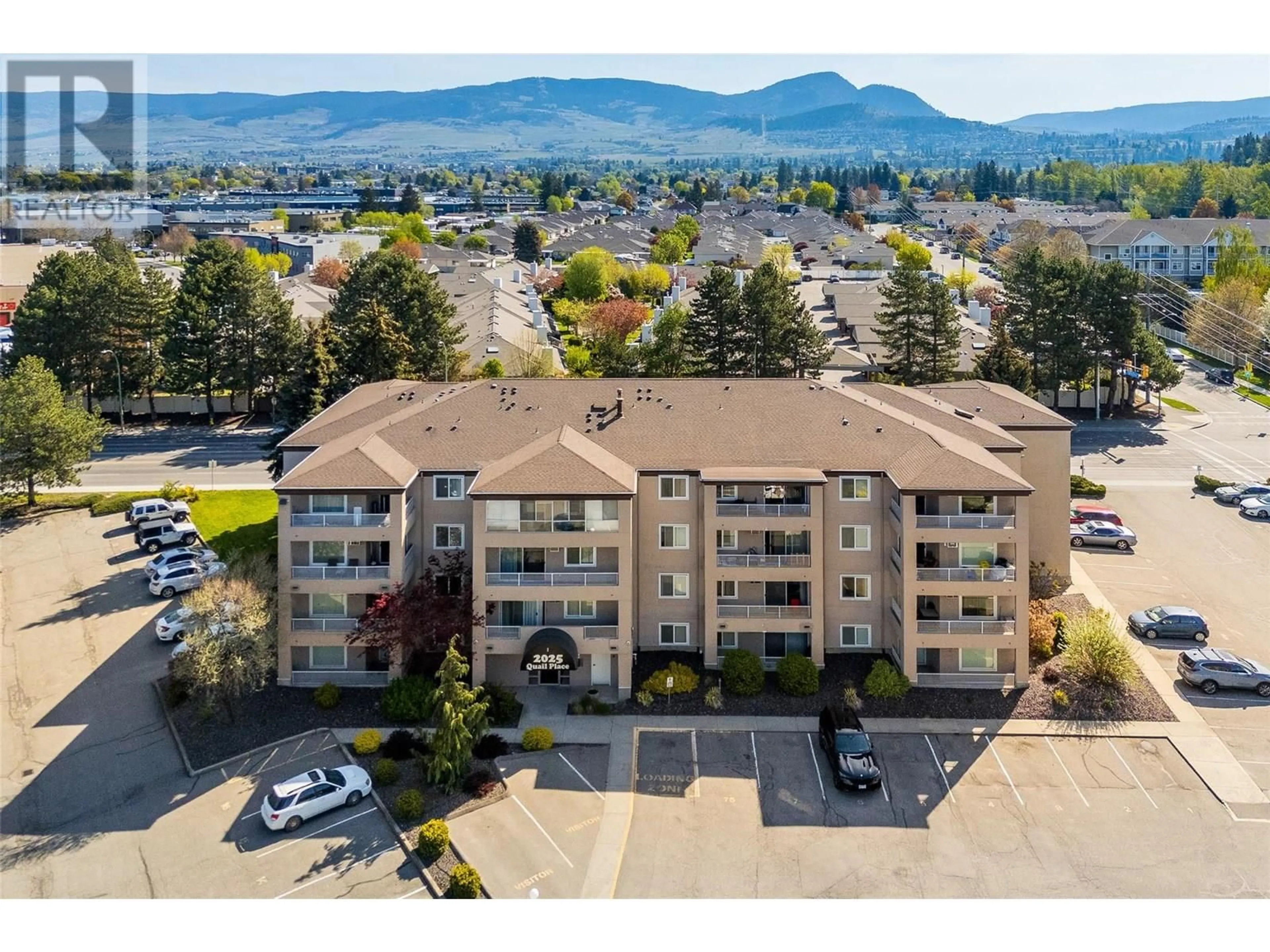 A pic from outside/outdoor area/front of a property/back of a property/a pic from drone, mountain view for 203 - 2025 BARON ROAD, Kelowna British Columbia V1X7G3