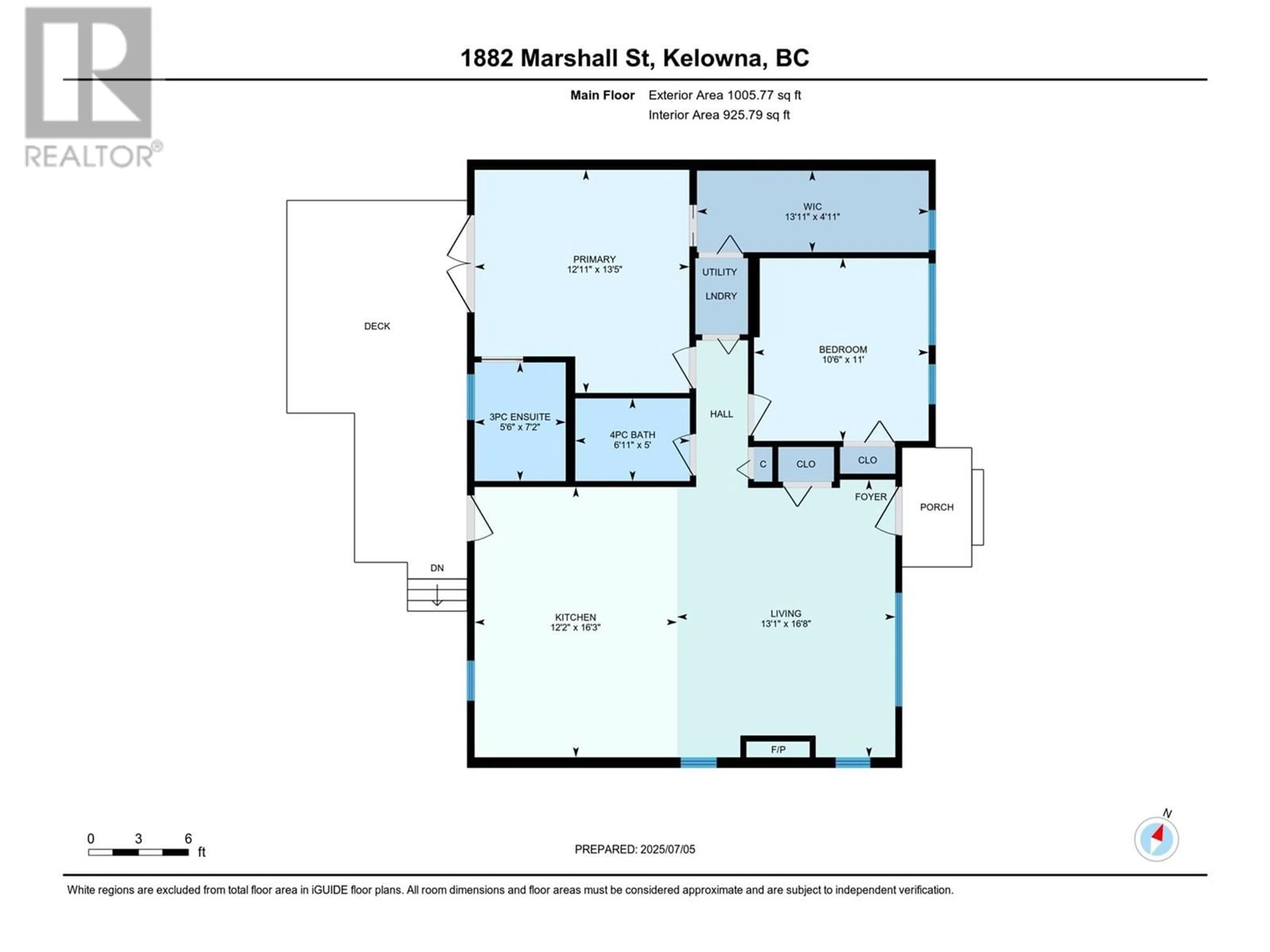 Floor plan for 1882 MARSHALL STREET, Kelowna British Columbia V1Y2B7