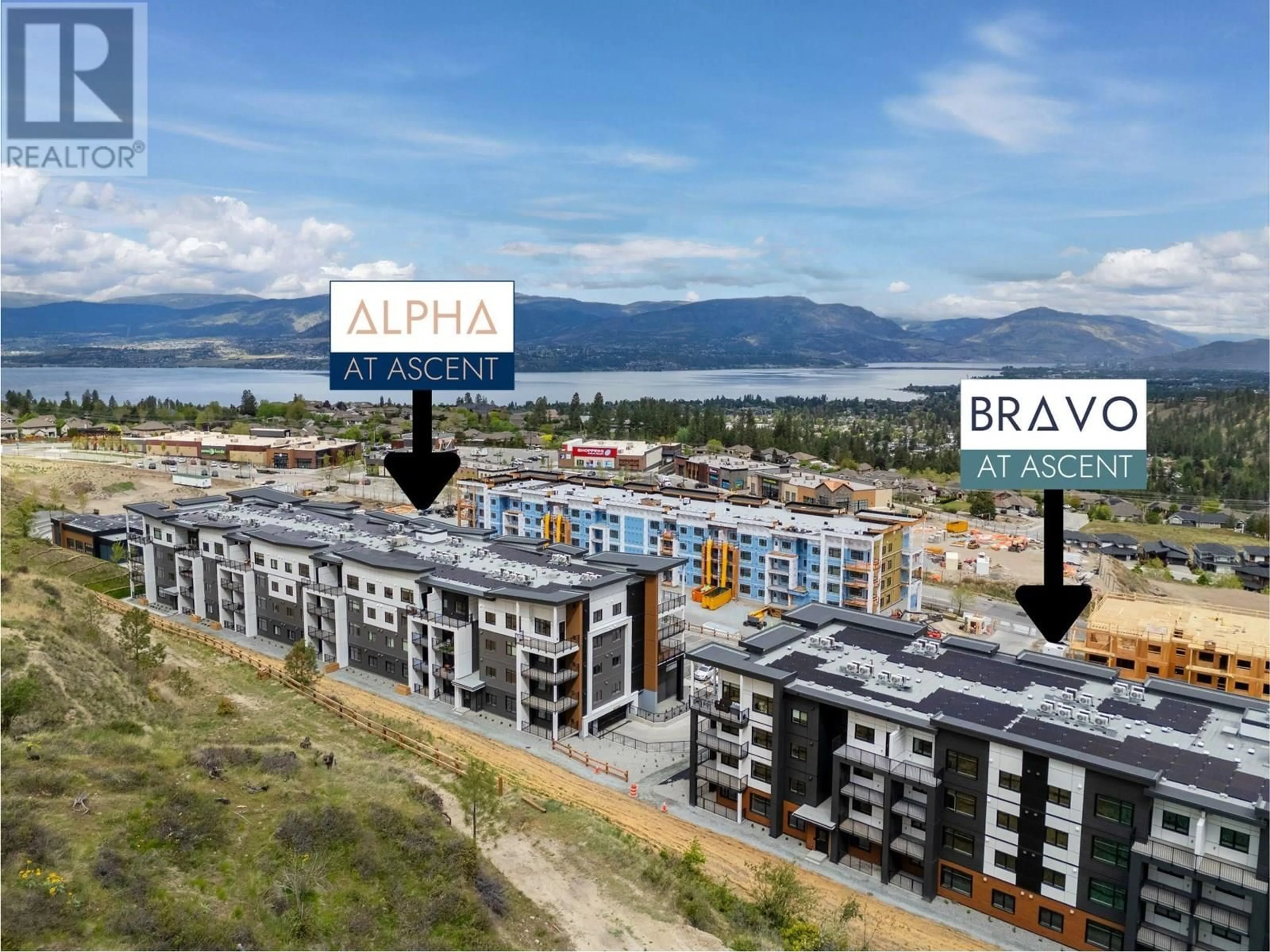 A pic from outside/outdoor area/front of a property/back of a property/a pic from drone, water/lake/river/ocean view for 317 - 1057 FROST ROAD, Kelowna British Columbia V1W0G7