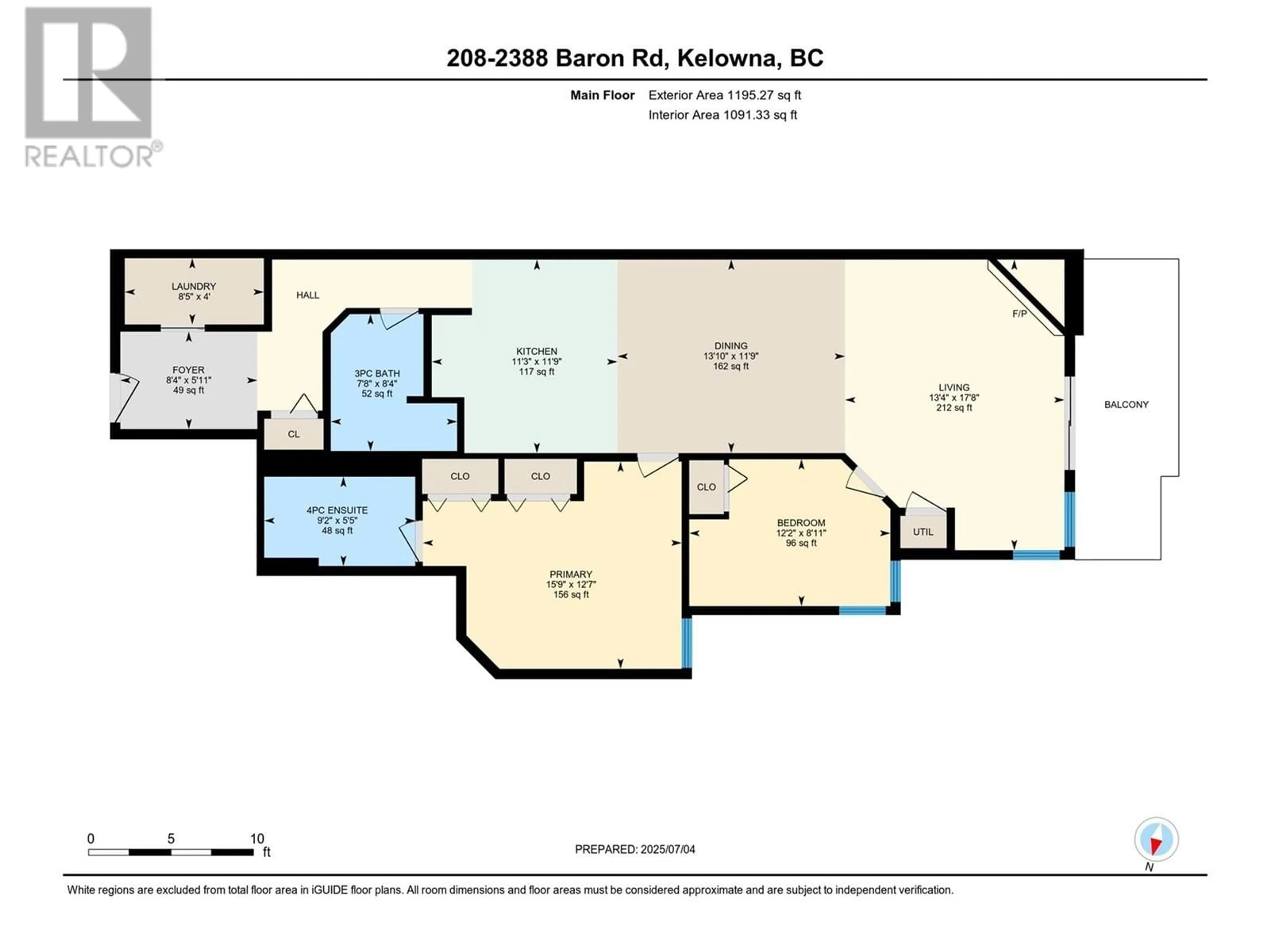 Floor plan for 208 - 2388 BARON ROAD, Kelowna British Columbia V1X6X4
