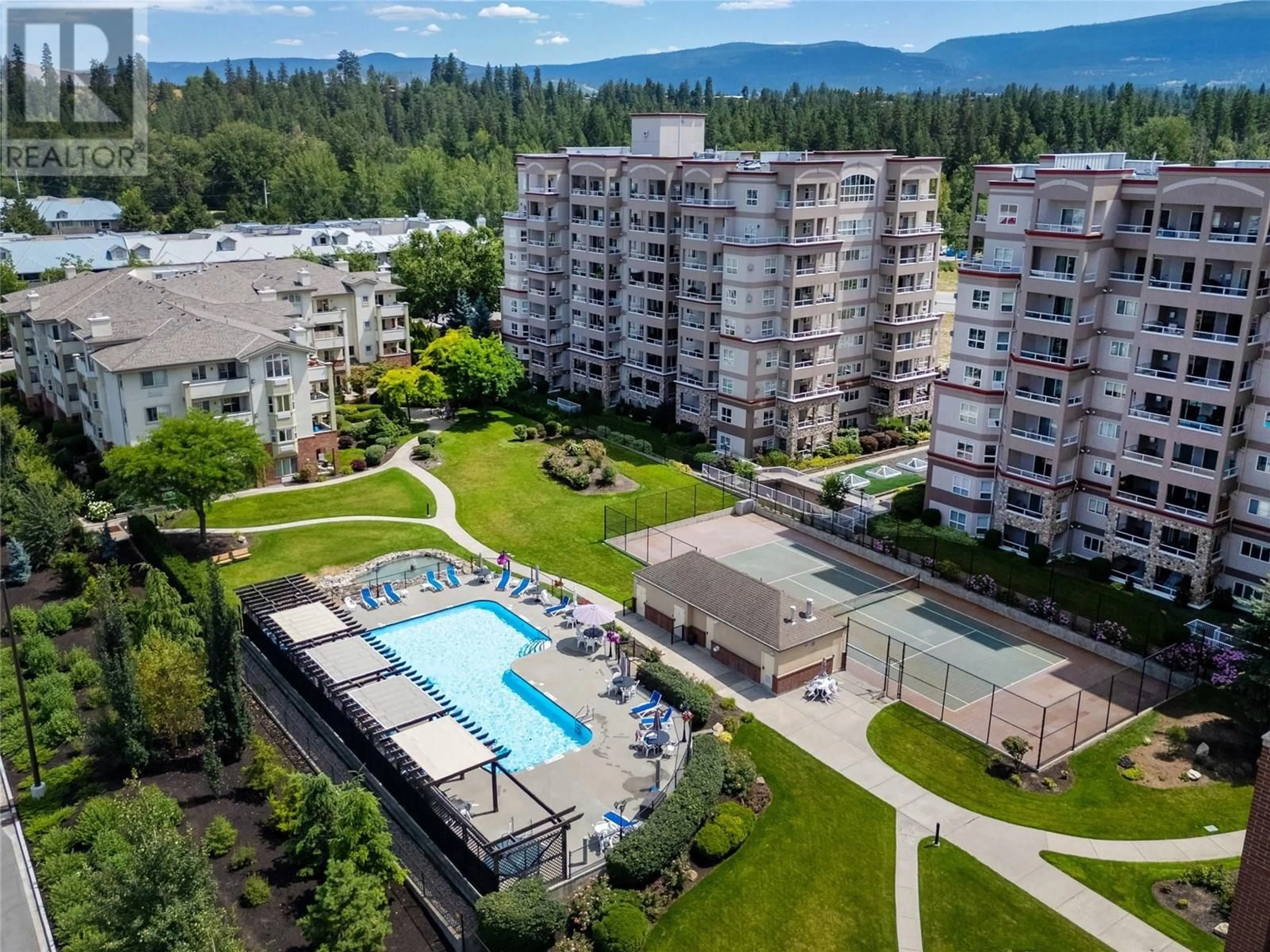 A pic from outside/outdoor area/front of a property/back of a property/a pic from drone, mountain view for 402 - 1950 DURNIN ROAD, Kelowna British Columbia V1X7W6