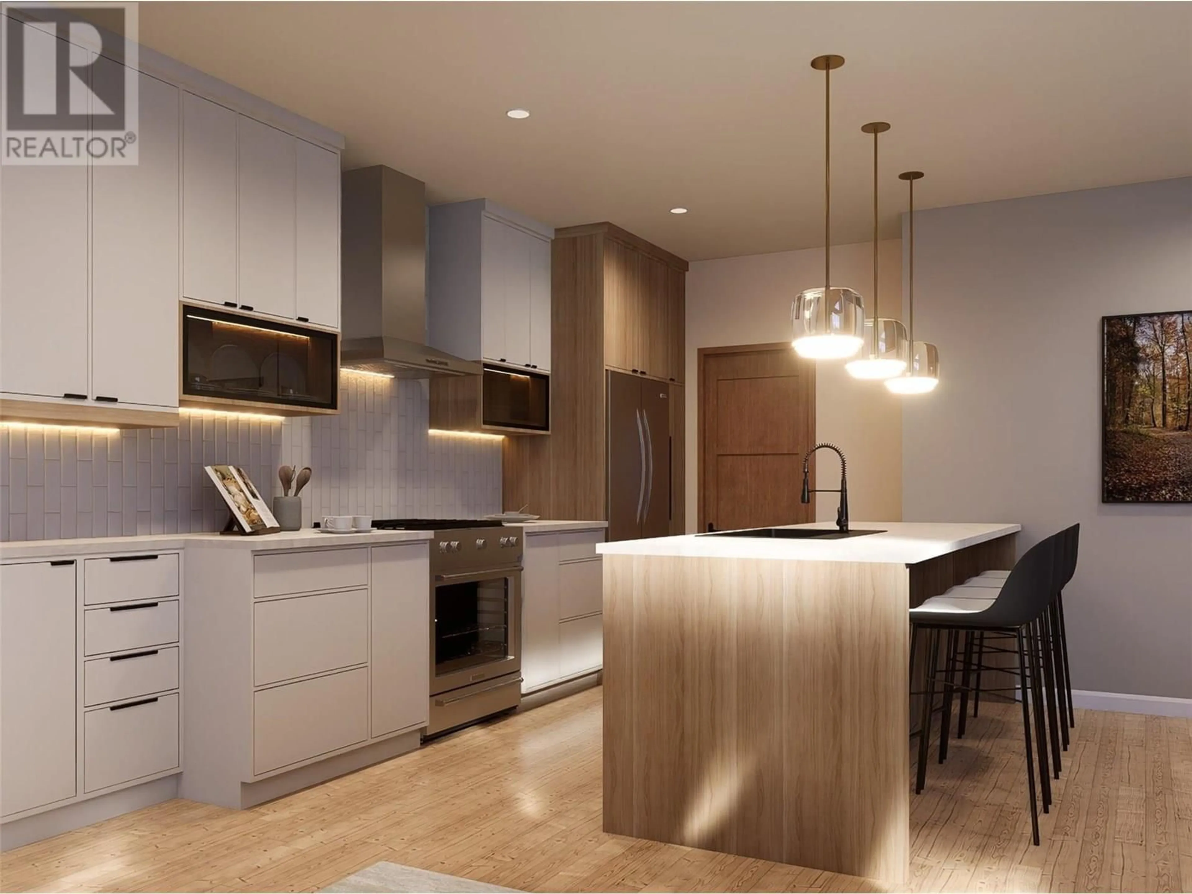 Contemporary kitchen, wood/laminate floor for PL202 BIG WHITE ROAD, Kelowna British Columbia V1P1T4